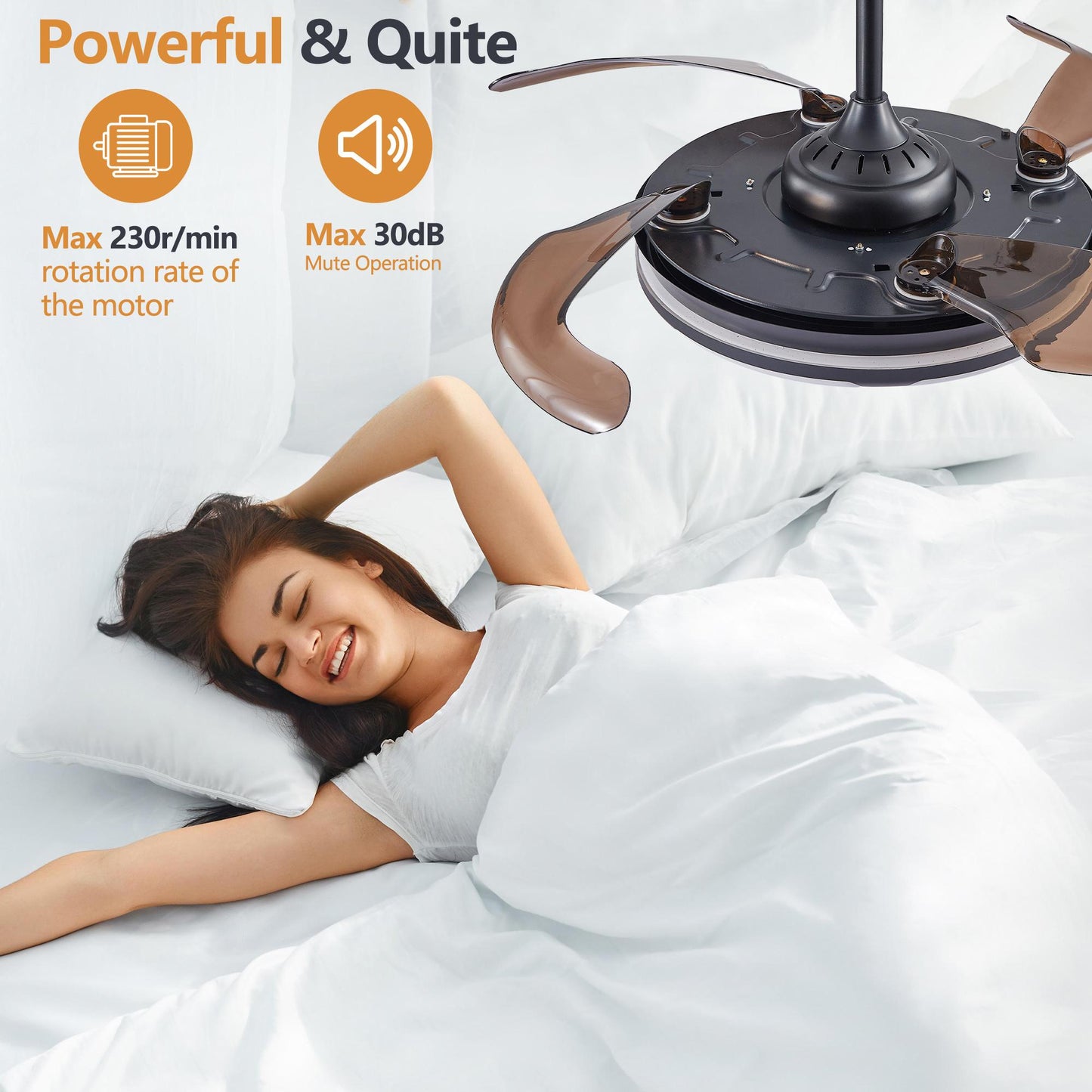 42" Retractable Ceiling Fan with Light, Modern LED Chandelier Fan with Remote Control, 6 Speed Adjustable Blades, Quiet DC Motor, Dimmable Lighting for Living Room, Bedroom, Dining Room