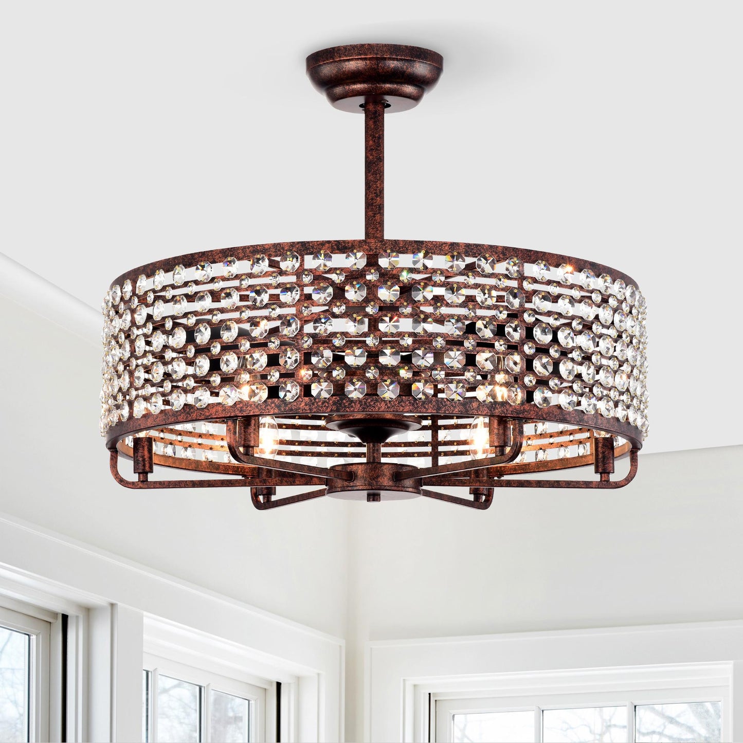 Dia 26.8 inch Chandelier Ceiling Fan ,Crystal Shade Ceiling Fan with Remote Control,3 ABS Blade--4-light( No Include Bulb)