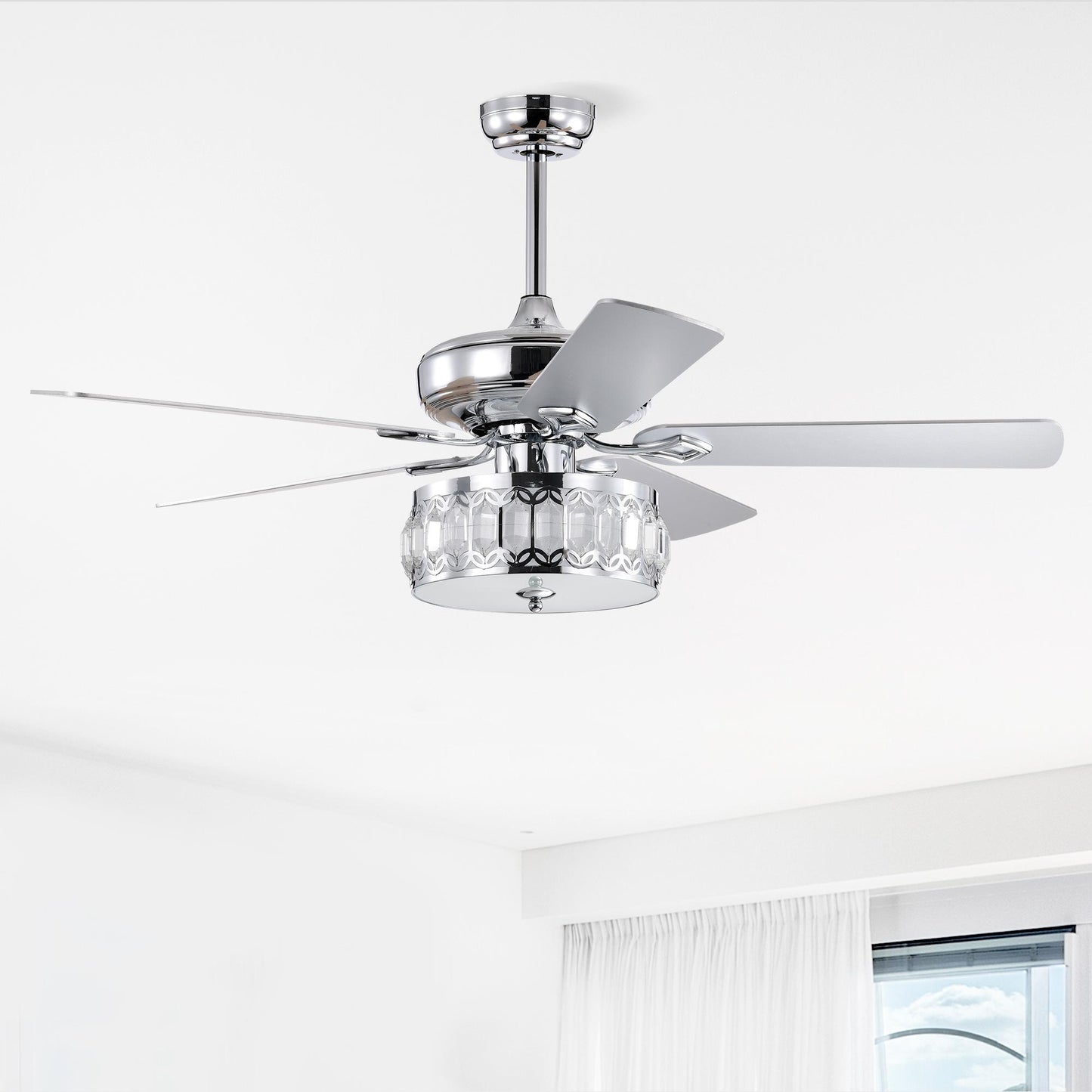 52" 3-Light Chrome Ceiling Fan + Remote, Traditional Farmhouse Rustic Industrial Bohemian Country Cottage Transitional Glam for Home, Kitchen, Living Room