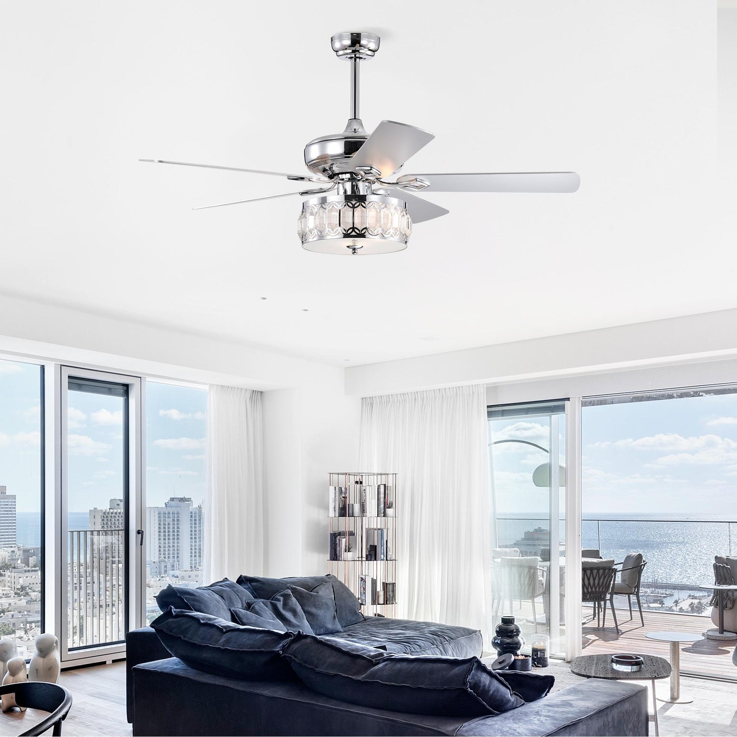 52" 3-Light Chrome Ceiling Fan + Remote, Traditional Farmhouse Rustic Industrial Bohemian Country Cottage Transitional Glam for Home, Kitchen, Living Room