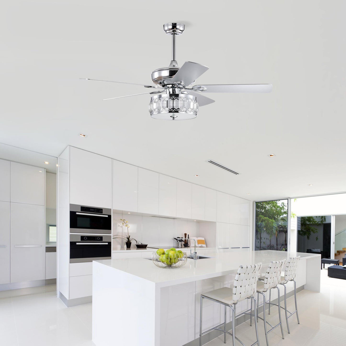 52" 3-Light Chrome Ceiling Fan + Remote, Traditional Farmhouse Rustic Industrial Bohemian Country Cottage Transitional Glam for Home, Kitchen, Living Room