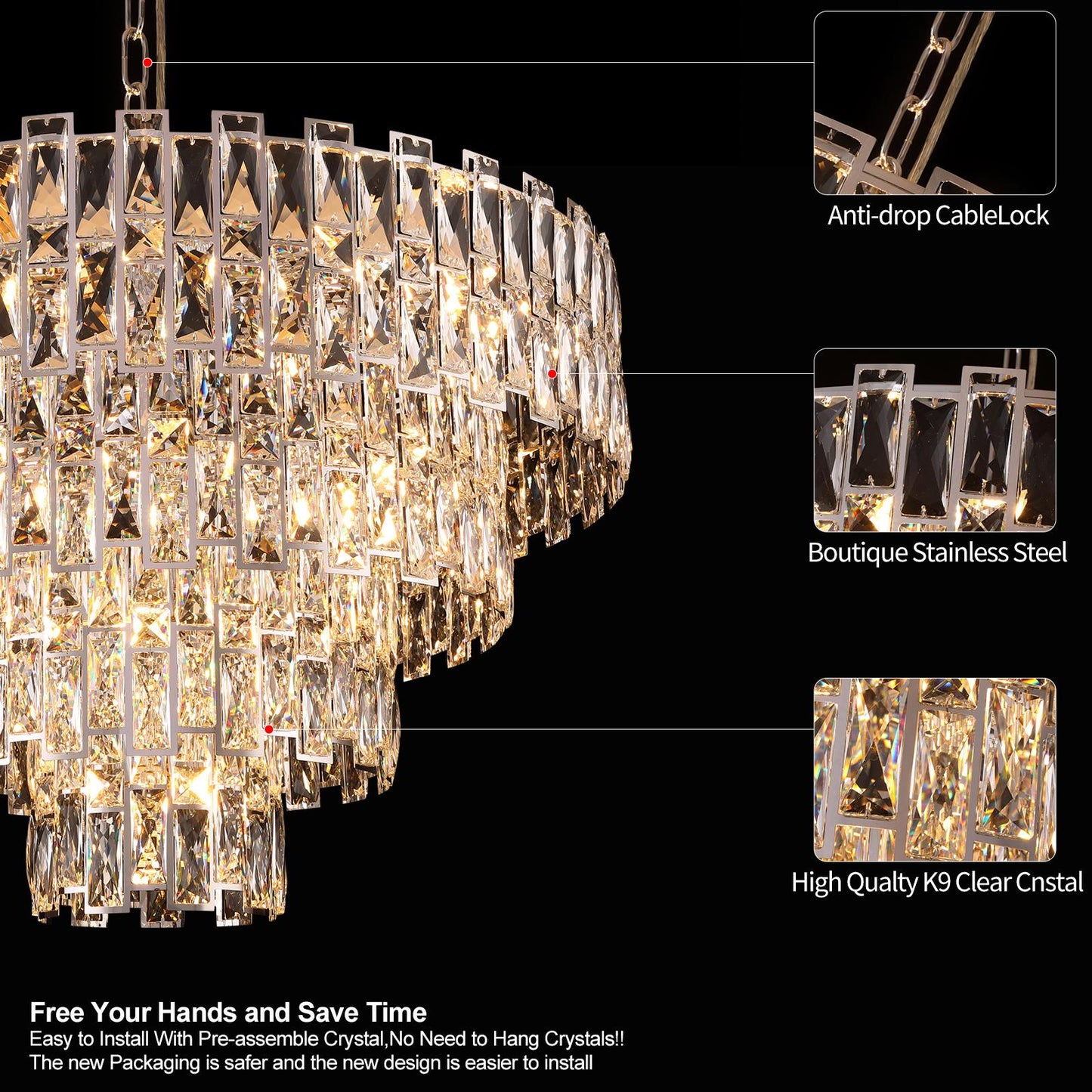 Chrome Luxury Crystal Chandelier for Dining Room, 32-Inch Modern Ceiling Light, French Empire Style with Premium K9 Crystals, Elegant Chrome Finish, Perfect for Living Room or Bedroom, 21-Light Fixtur