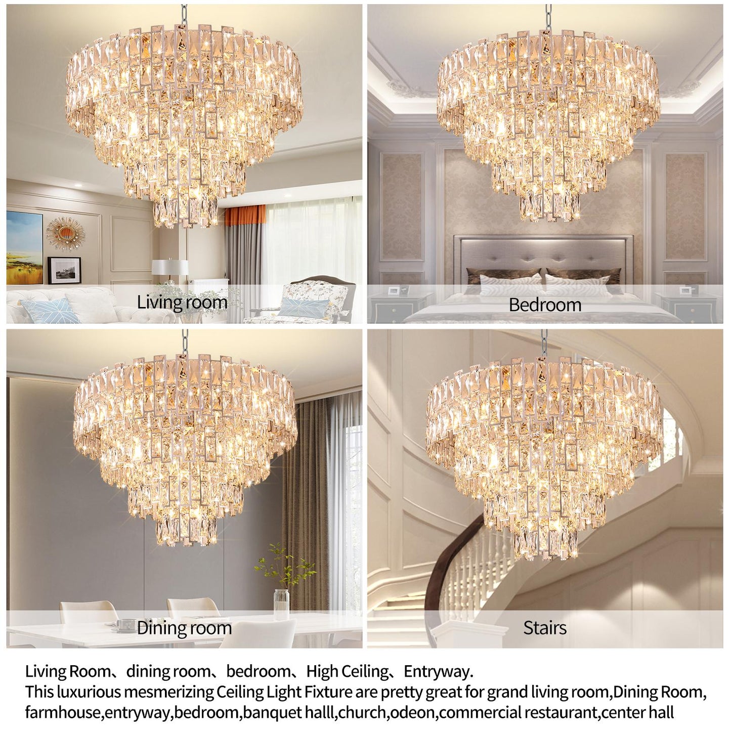 Chrome Luxury Crystal Chandelier for Dining Room, 32-Inch Modern Ceiling Light, French Empire Style with Premium K9 Crystals, Elegant Chrome Finish, Perfect for Living Room or Bedroom, 21-Light Fixtur