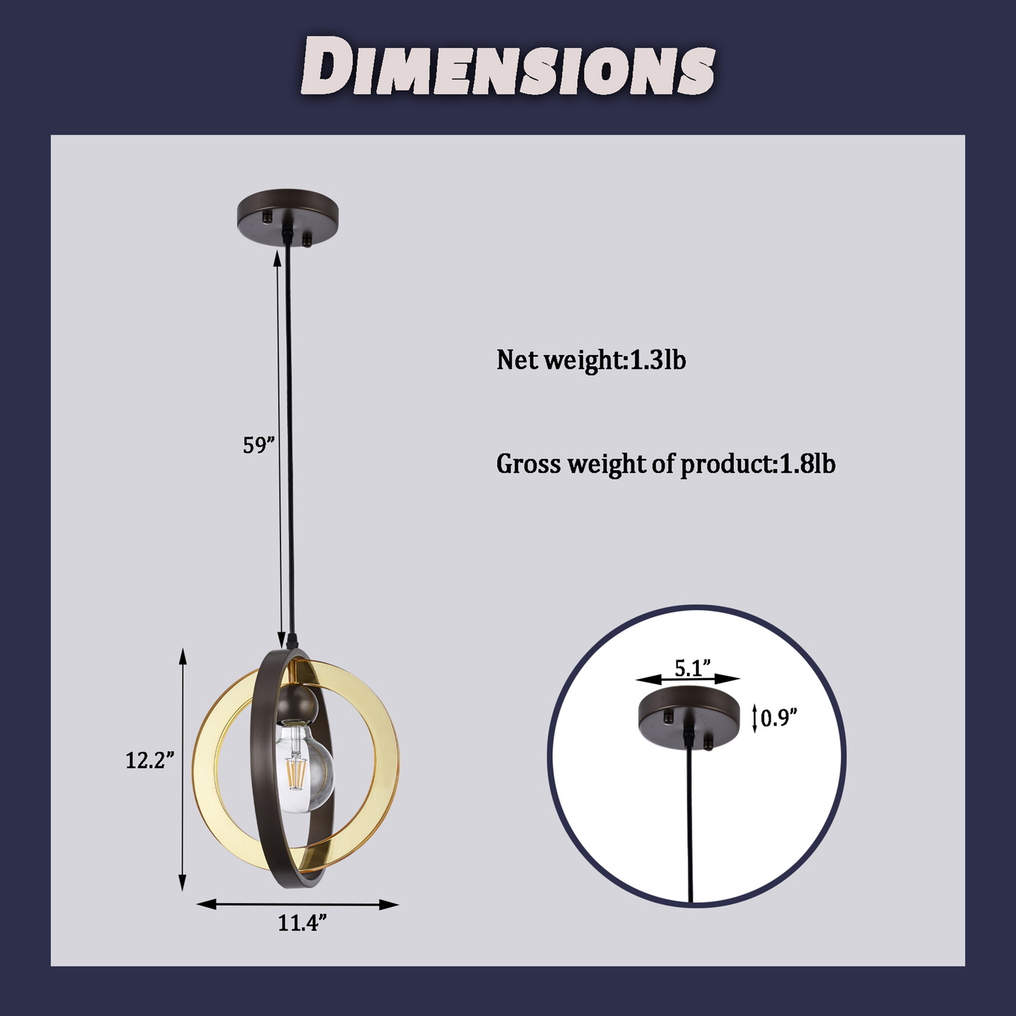 1-Light Matte Antique Bronze Chandelier