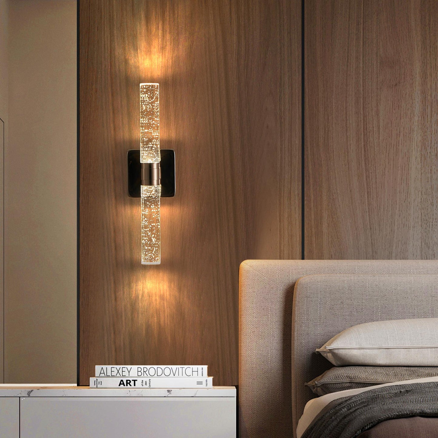 17"(H) Contemporary Crystal Wall Light, Gold Plating Finish with Bubble Crystal, 2-Light Sconce for Bathroom, Bedroom, Hallway – Modern Indoor Lighting Fixture