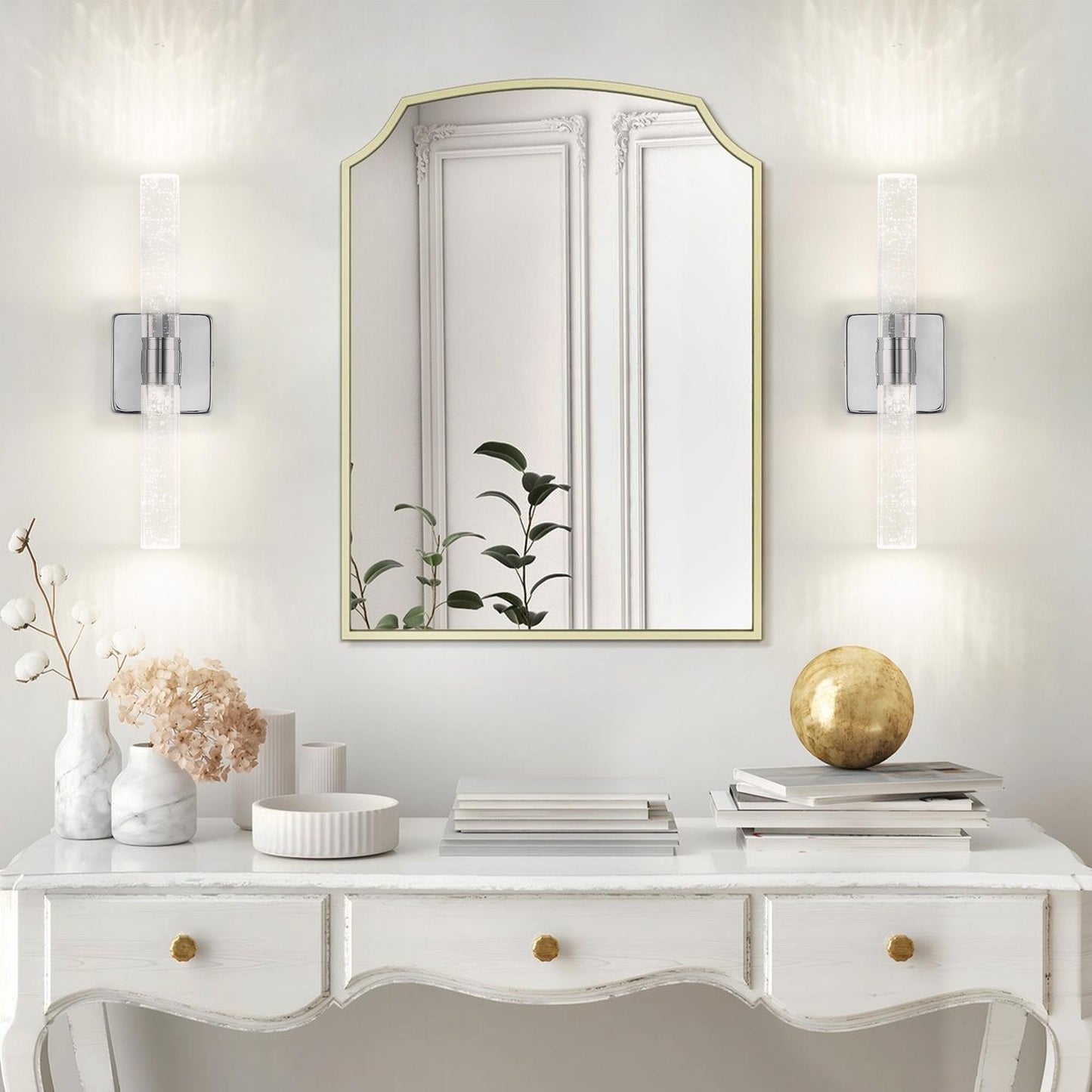 17"(H) Contemporary Crystal Wall Light, Chrome Finish with Bubble Crystal, 2-Light Sconce for Bathroom, Bedroom, Hallway – Modern Indoor Lighting Fixture