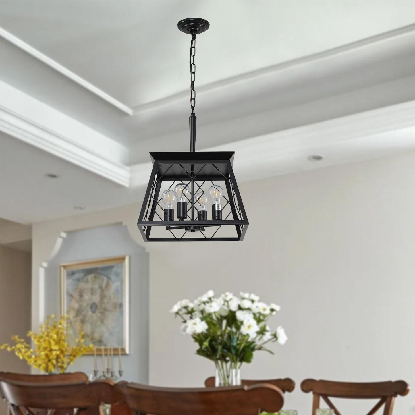 4-Light Farmhouse Chandeliers For Dining Room Black(No Bulbs)NEW SKU:W1340P206636