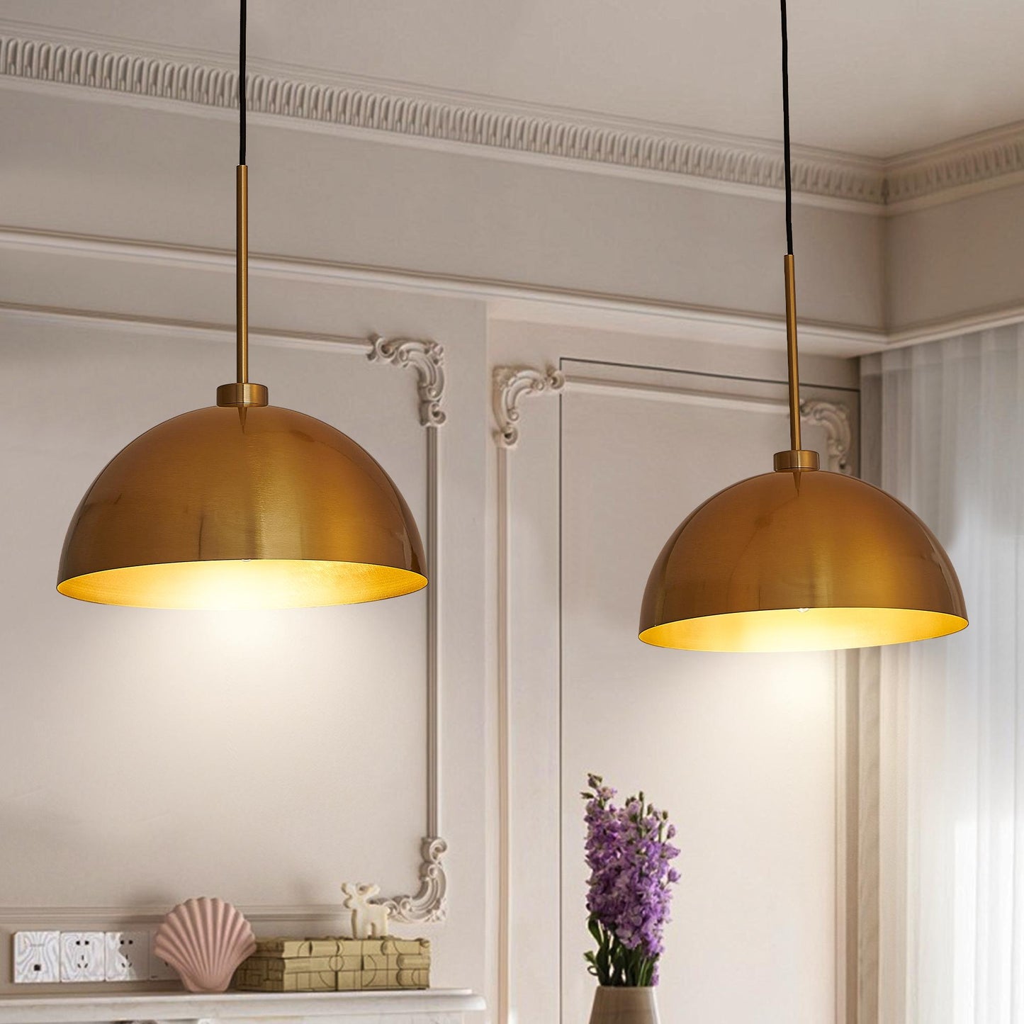 41" Industrial Modern Copper Color Double Pendant Light – Adjustable Ceiling Hanging Lamp with Bright Finish for Dining Room, Kitchen, or Living Room – Stylish and Durable Lighting Fixture (No Bulbs)