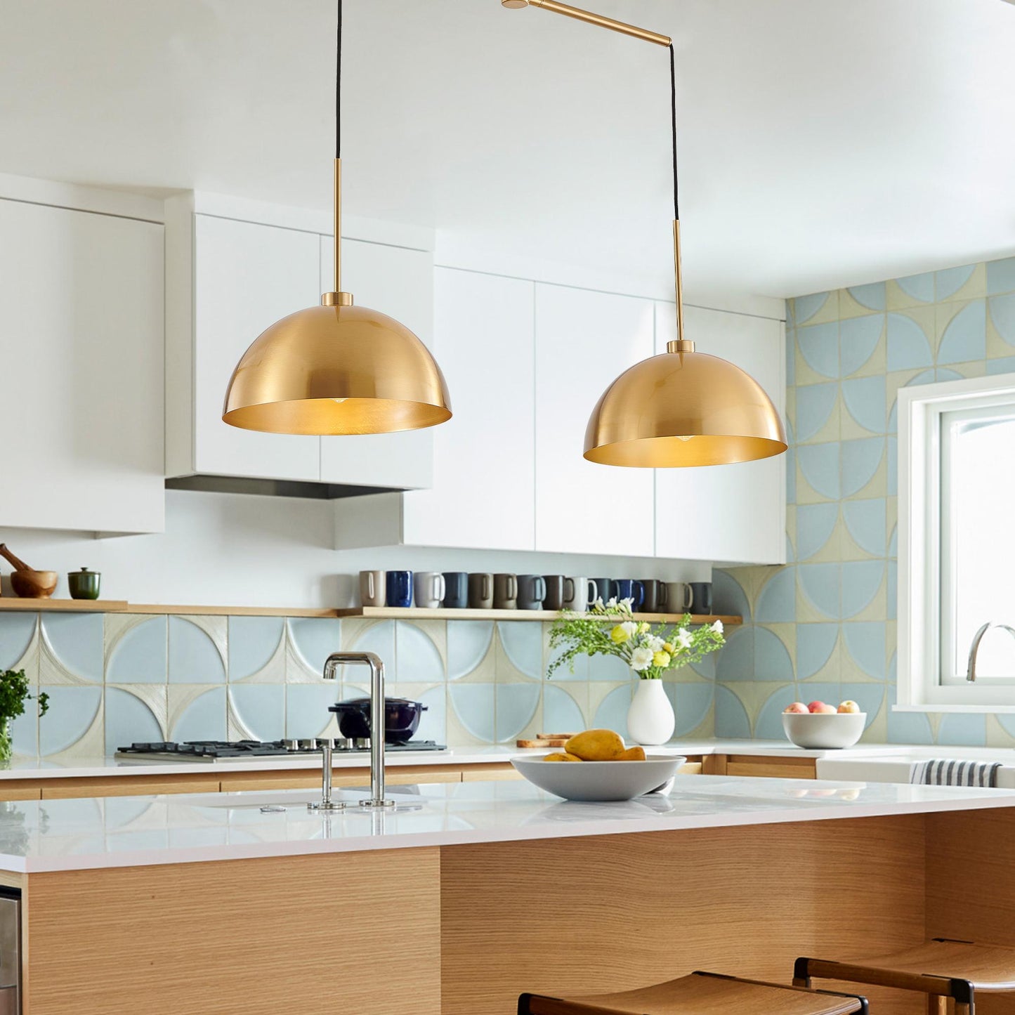 41" Industrial Modern Copper Color Double Pendant Light – Adjustable Ceiling Hanging Lamp with Bright Finish for Dining Room, Kitchen, or Living Room – Stylish and Durable Lighting Fixture (No Bulbs)