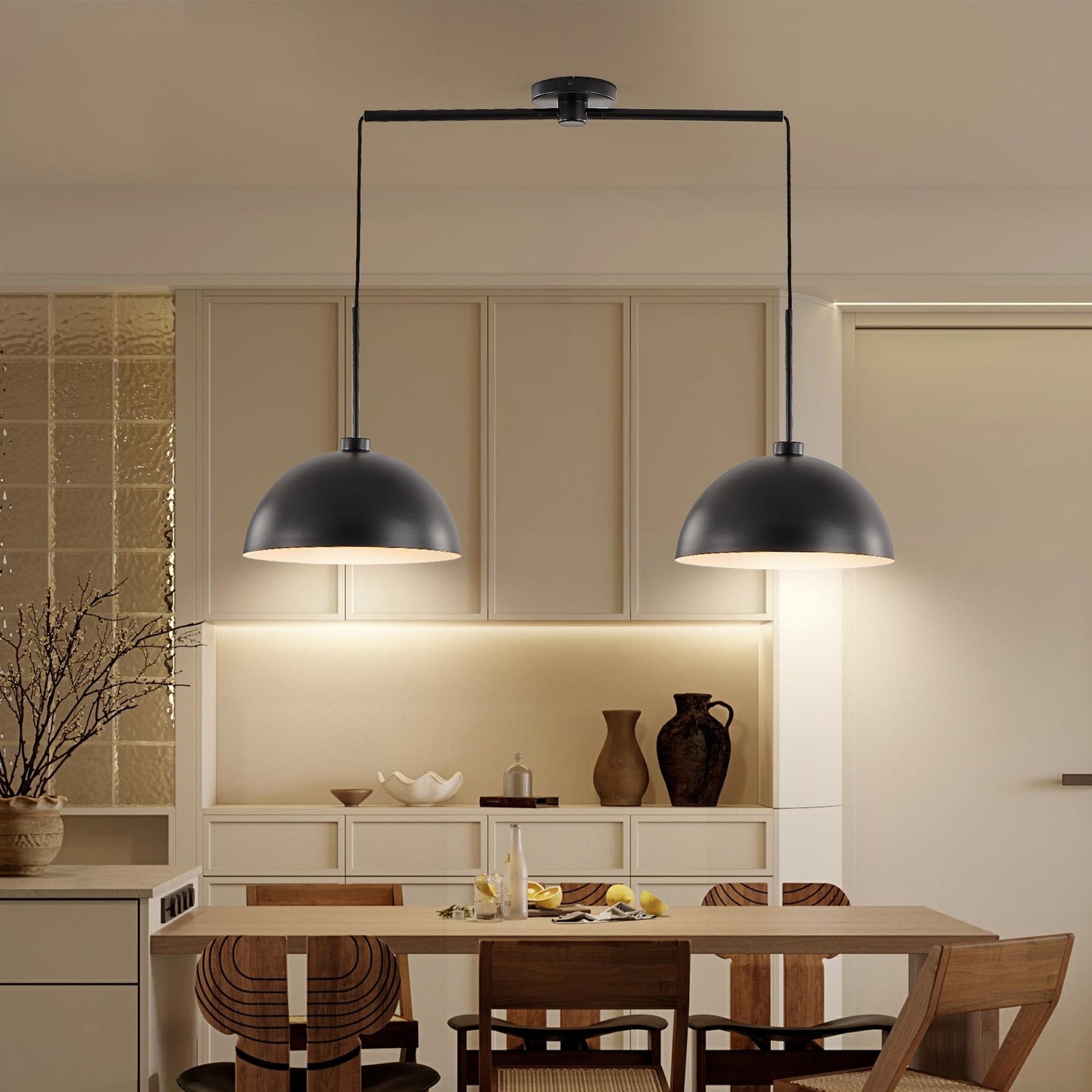 41" Industrial Modern Black Double Pendant Light – Adjustable Ceiling Hanging Lamp with Matte Finish for Dining Room, Kitchen, or Living Room – Stylish and Durable Lighting Fixture (No Bulbs)