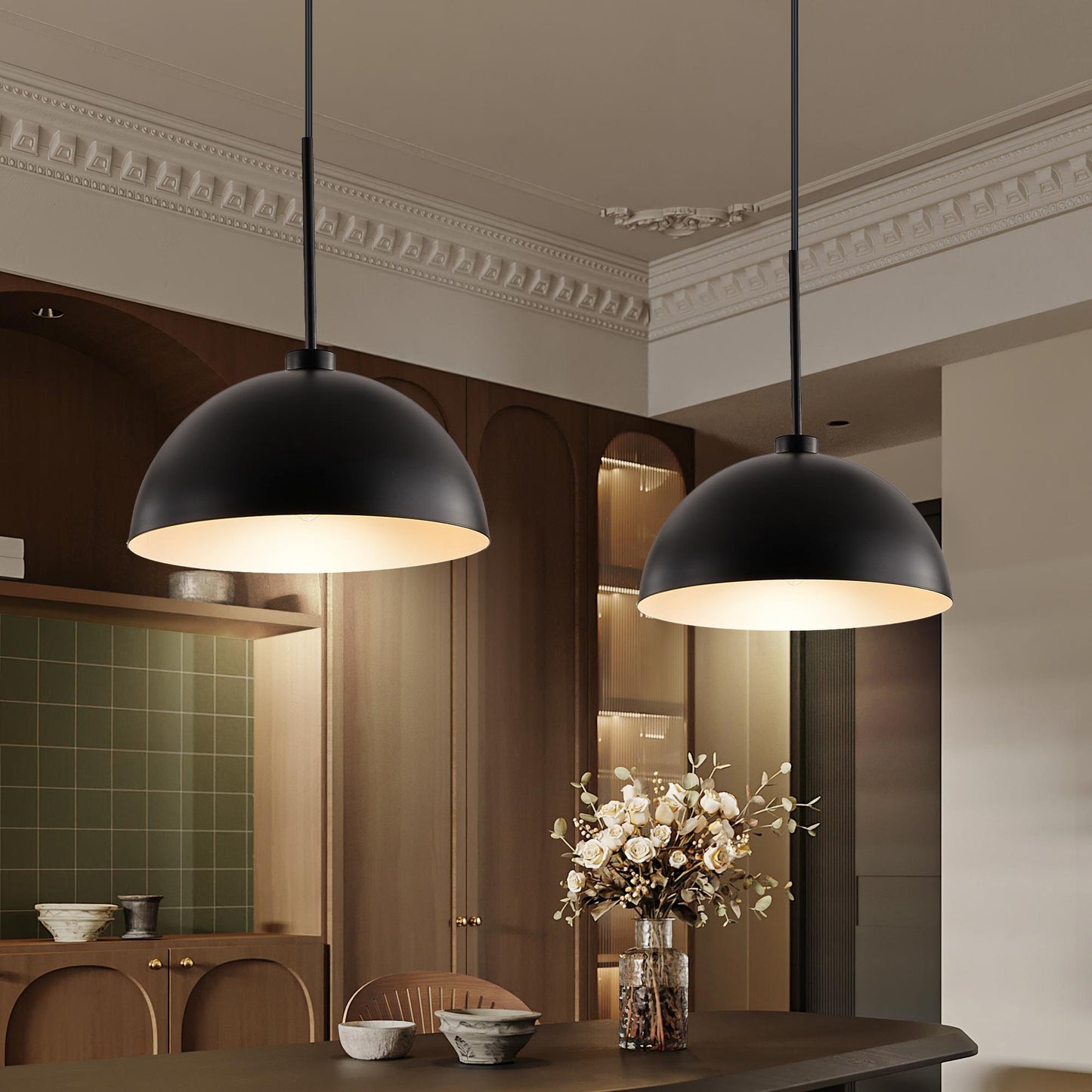 41" Industrial Modern Black Double Pendant Light – Adjustable Ceiling Hanging Lamp with Matte Finish for Dining Room, Kitchen, or Living Room – Stylish and Durable Lighting Fixture (No Bulbs)