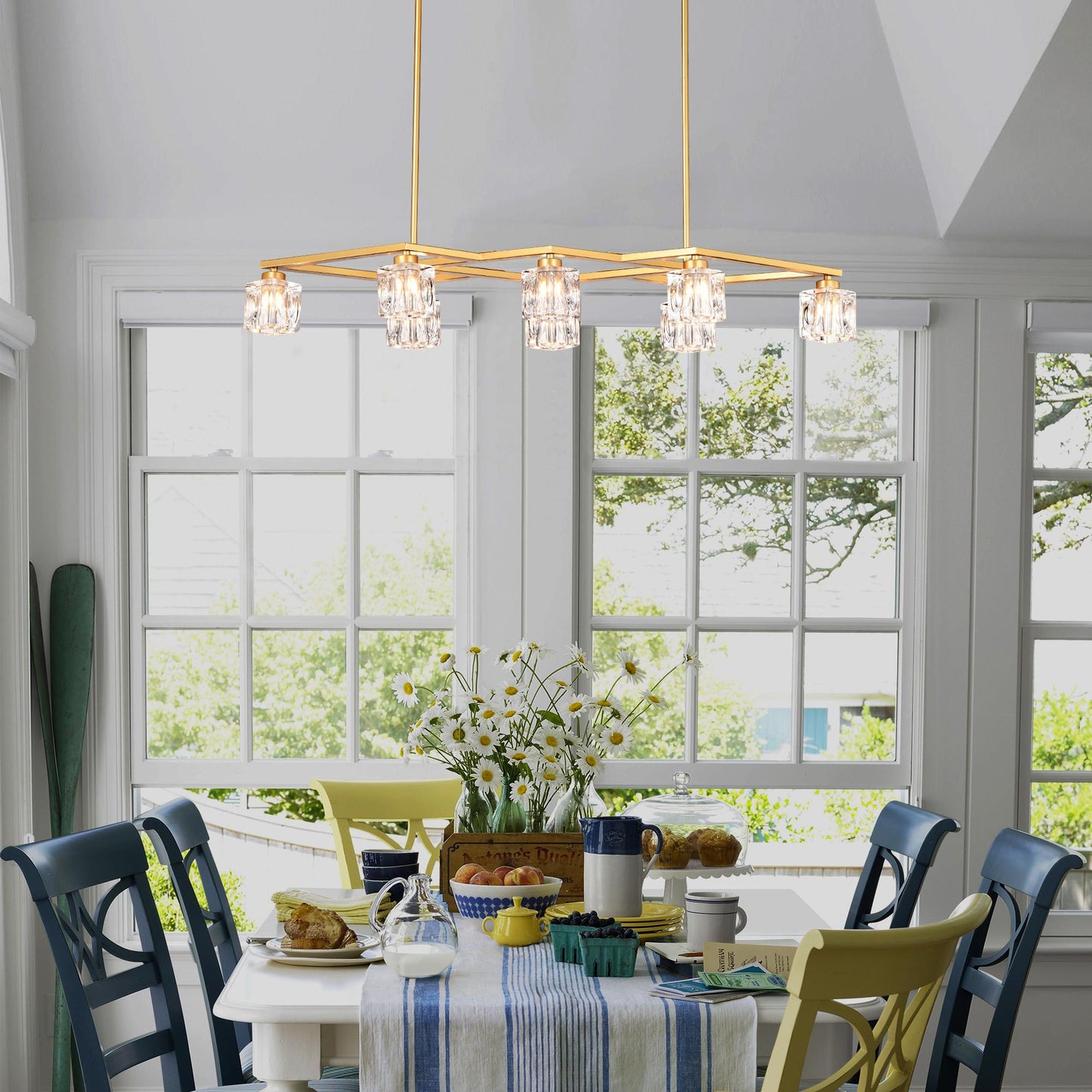 Crystal Chandelier for Dining Room, 8-Light Kitchen Chandelier Light Fixture Modern Metal Industrial Chandeliers for Farmhouse Entryway Living Room--Matte Gold (8*G9 Bulbs Included)