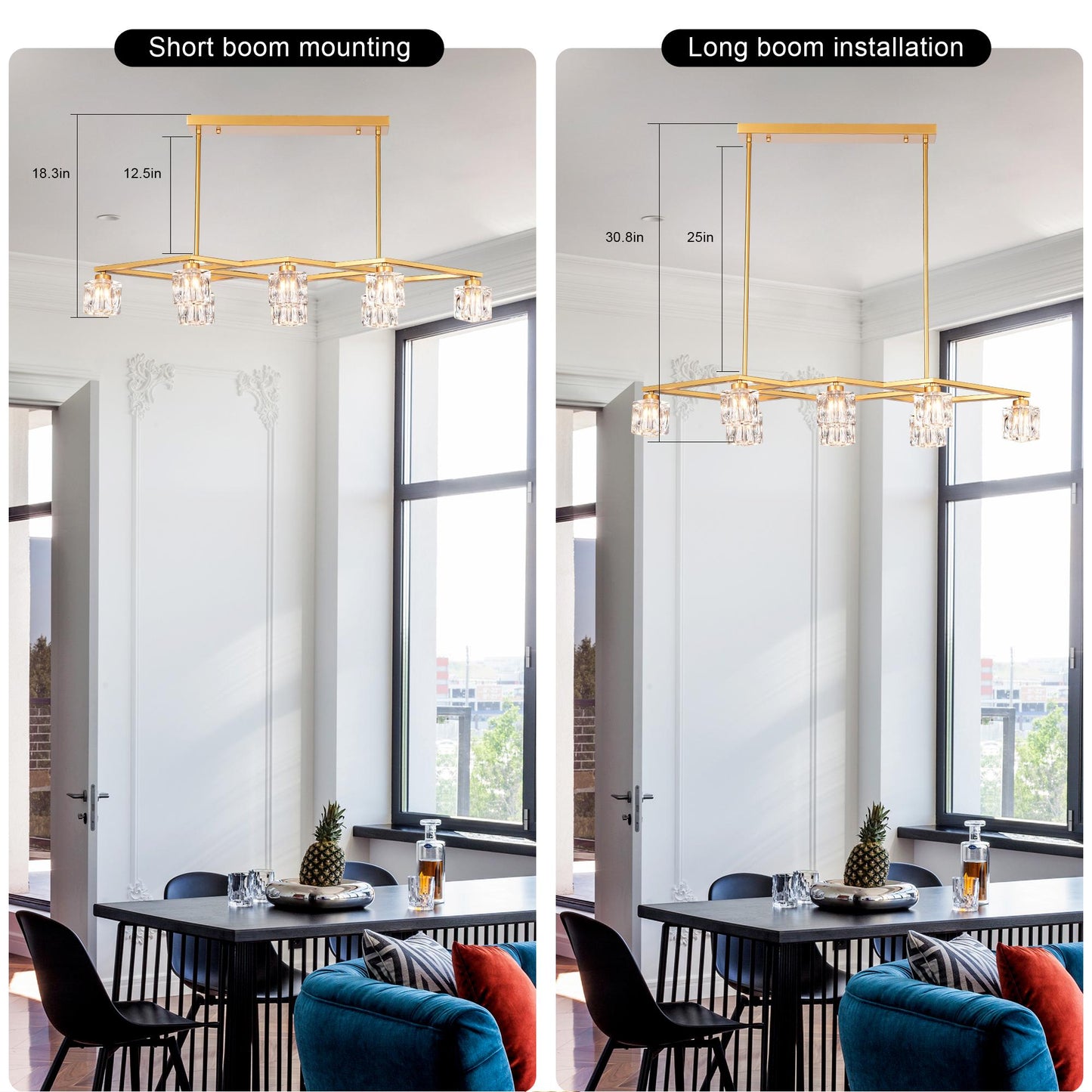 Crystal Chandelier for Dining Room, 8-Light Kitchen Chandelier Light Fixture Modern Metal Industrial Chandeliers for Farmhouse Entryway Living Room--Matte Gold (8*G9 Bulbs Included)