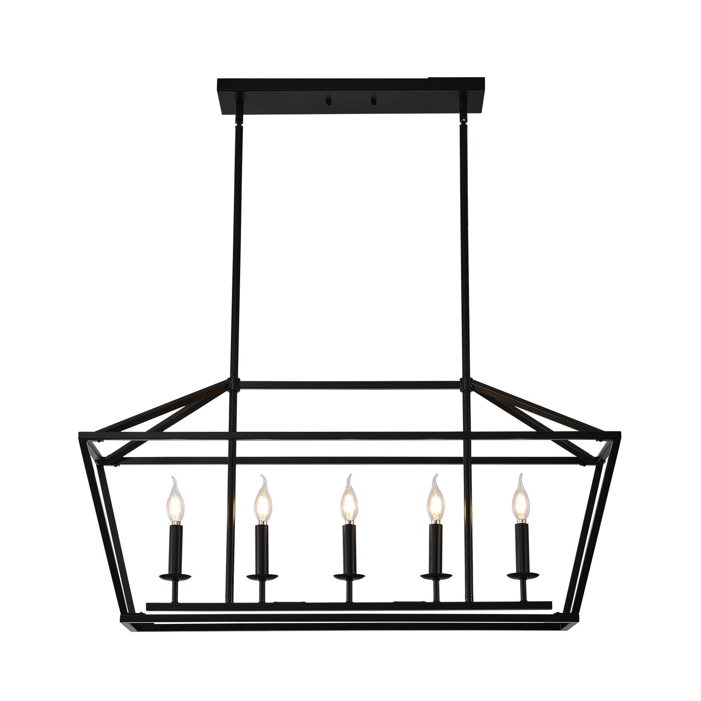 5-Light Farmhouse Kitchen Island Lighting,5 Light Industrial Linear Chandelier for Dining Room Metal Matte Black Finish Hanging Pendant Light Fixture for Bedroom Living Room Hallway Conference Room