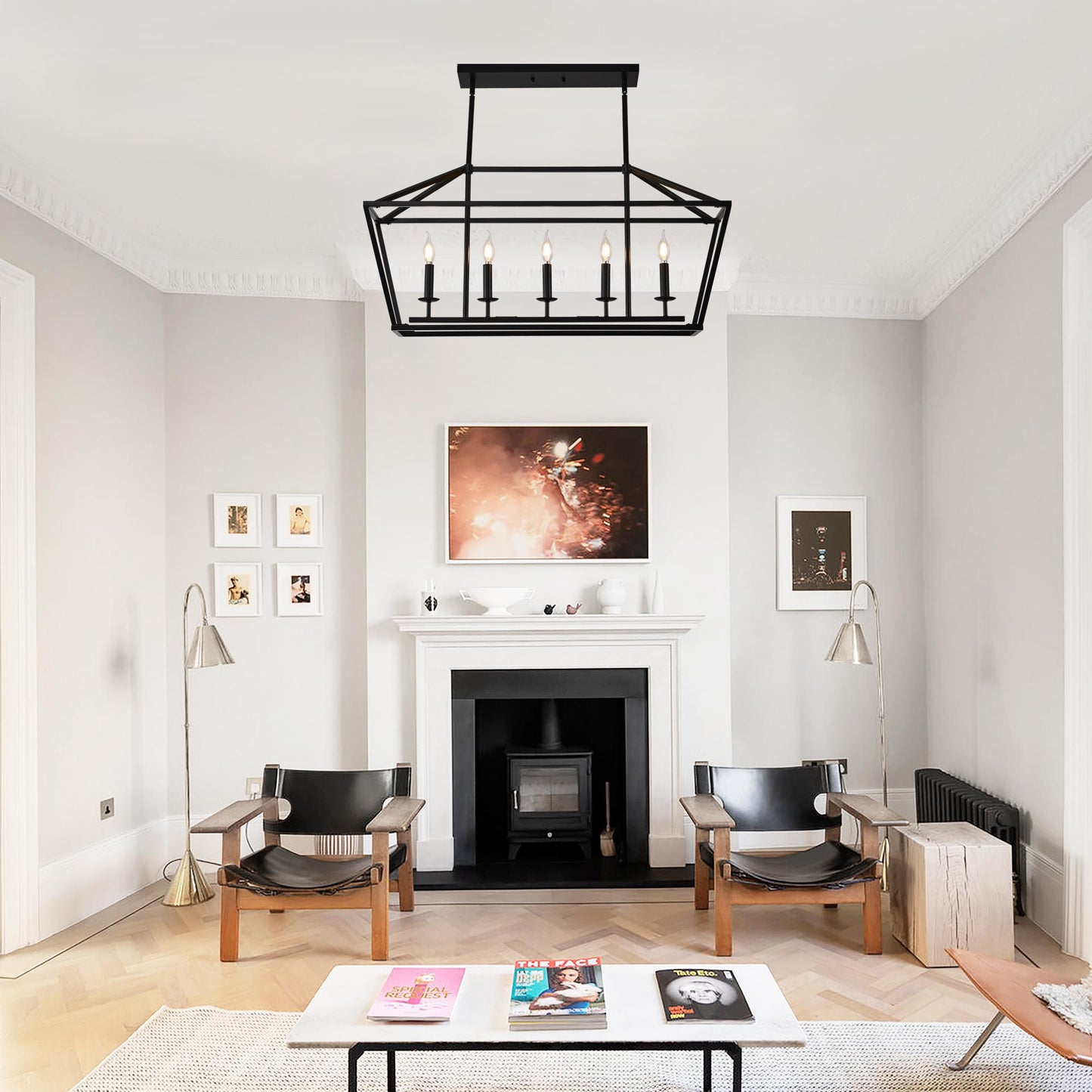 5-Light Farmhouse Kitchen Island Lighting,5 Light Industrial Linear Chandelier for Dining Room Metal Matte Black Finish Hanging Pendant Light Fixture for Bedroom Living Room Hallway Conference Room