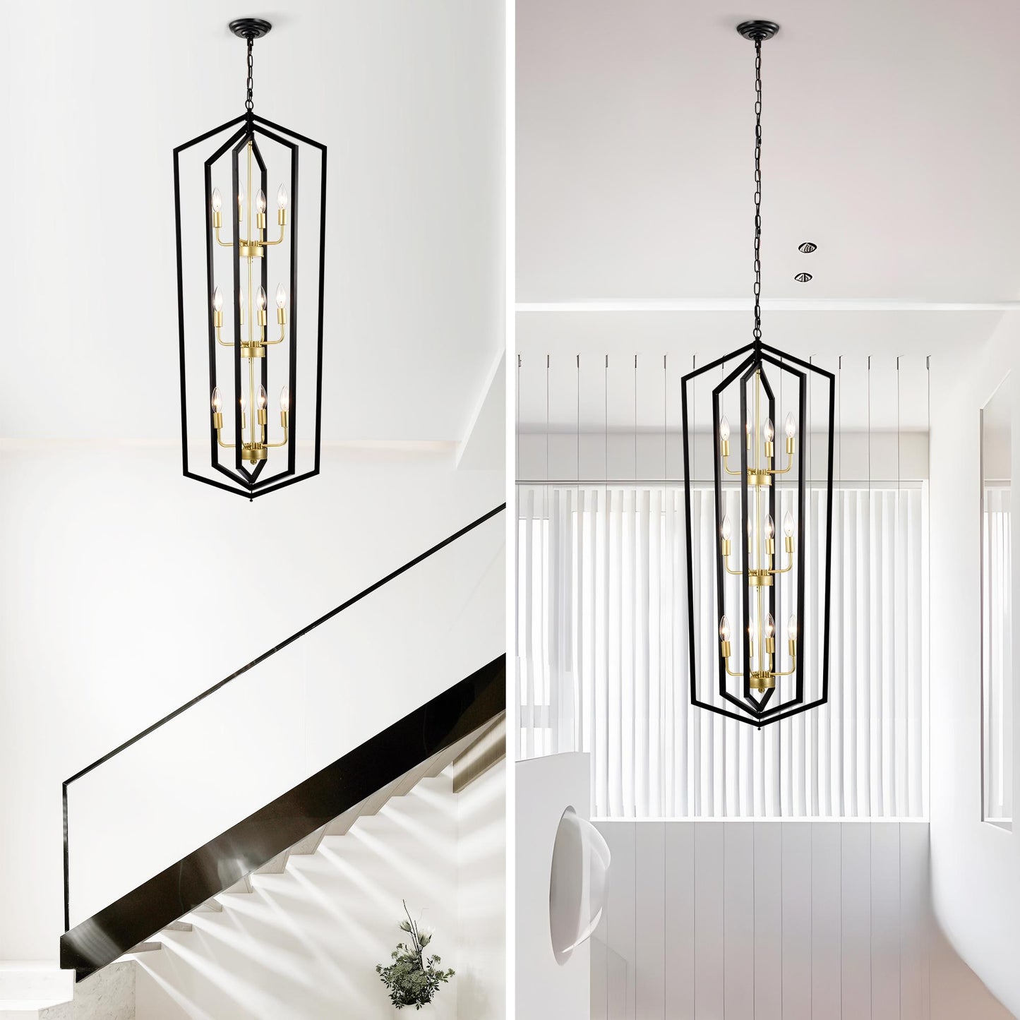 12-Light Lantern Tired Farmhouse Ceiling Hanging Light Black Chandelier Metal Modern Pendant Light Fixtures for Kitchen Island Dining Room Living Room Foyer Entryway(E12 Bulbs Not Included)