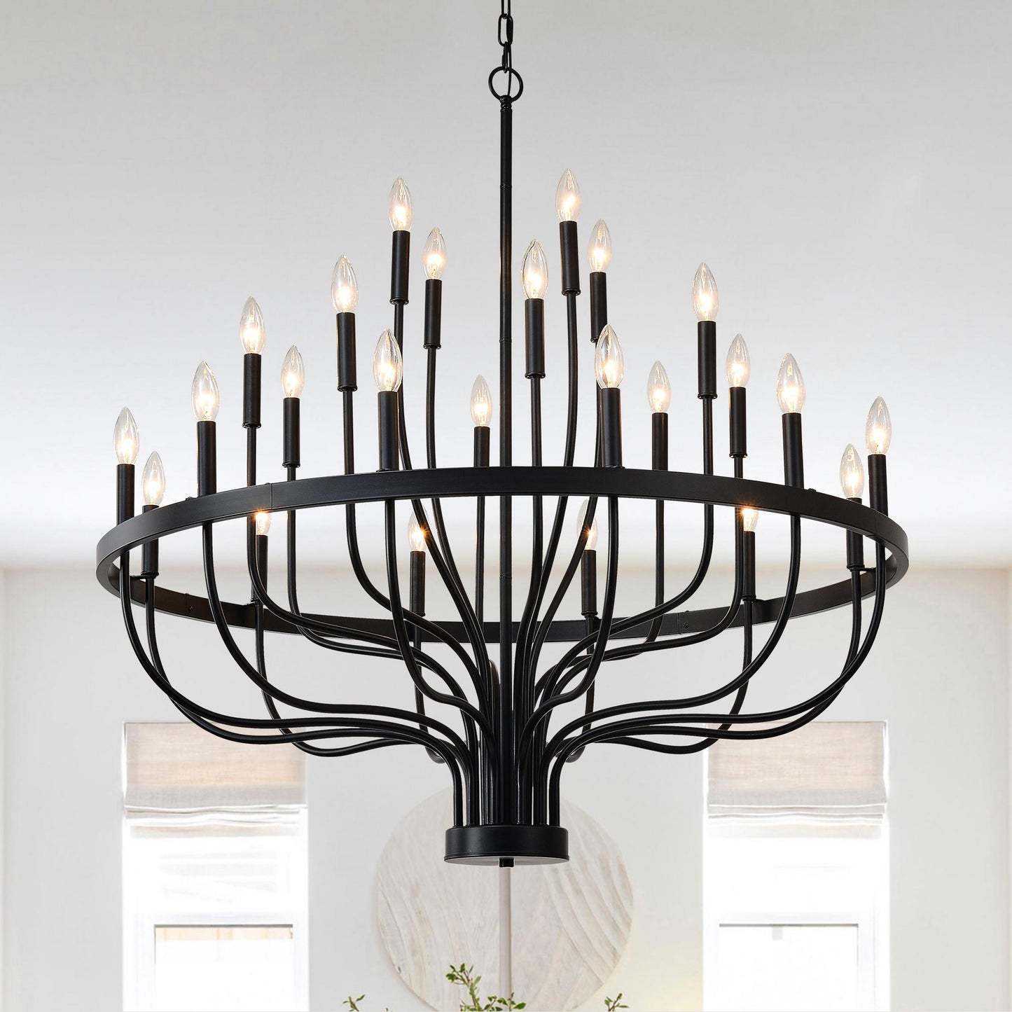 24-Light Black Chandelier Industrial Iron Candle Chandelier Modern Suspended Farmhouse Chandeliers Pendant Light Fixtures for Dining Room Bedroom Living Room Kitchen Island Foyer E12 Bulb (NO Include)
