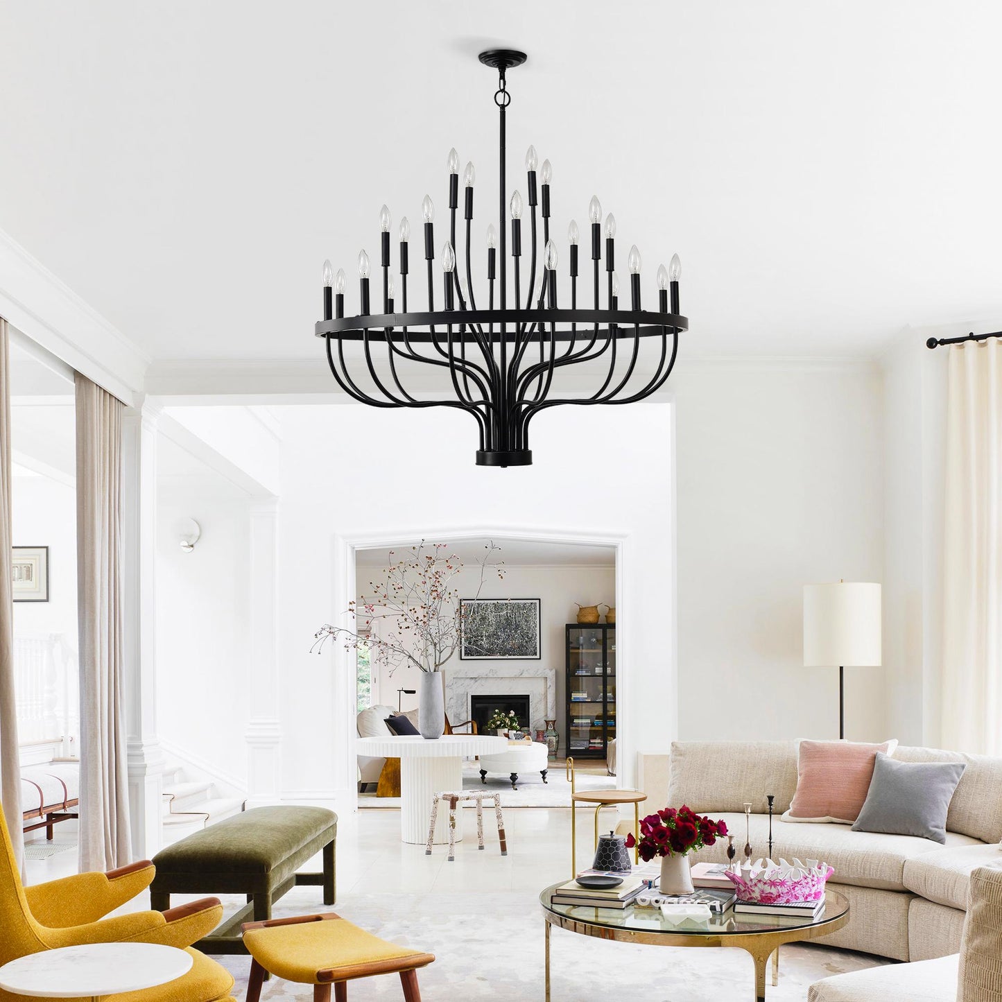 24-Light Black Chandelier Industrial Iron Candle Chandelier Modern Suspended Farmhouse Chandeliers Pendant Light Fixtures for Dining Room Bedroom Living Room Kitchen Island Foyer E12 Bulb (NO Include)