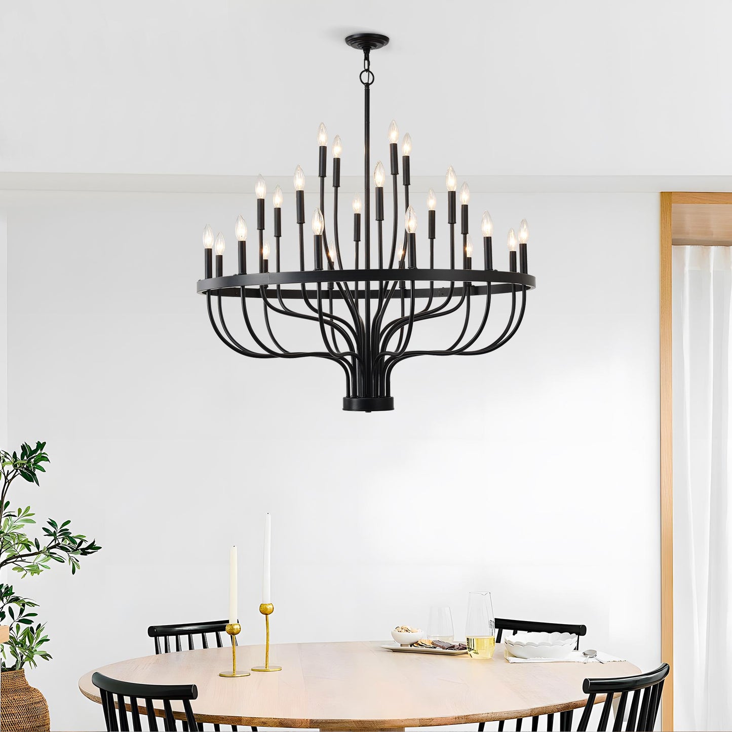 24-Light Black Chandelier Industrial Iron Candle Chandelier Modern Suspended Farmhouse Chandeliers Pendant Light Fixtures for Dining Room Bedroom Living Room Kitchen Island Foyer E12 Bulb (NO Include)