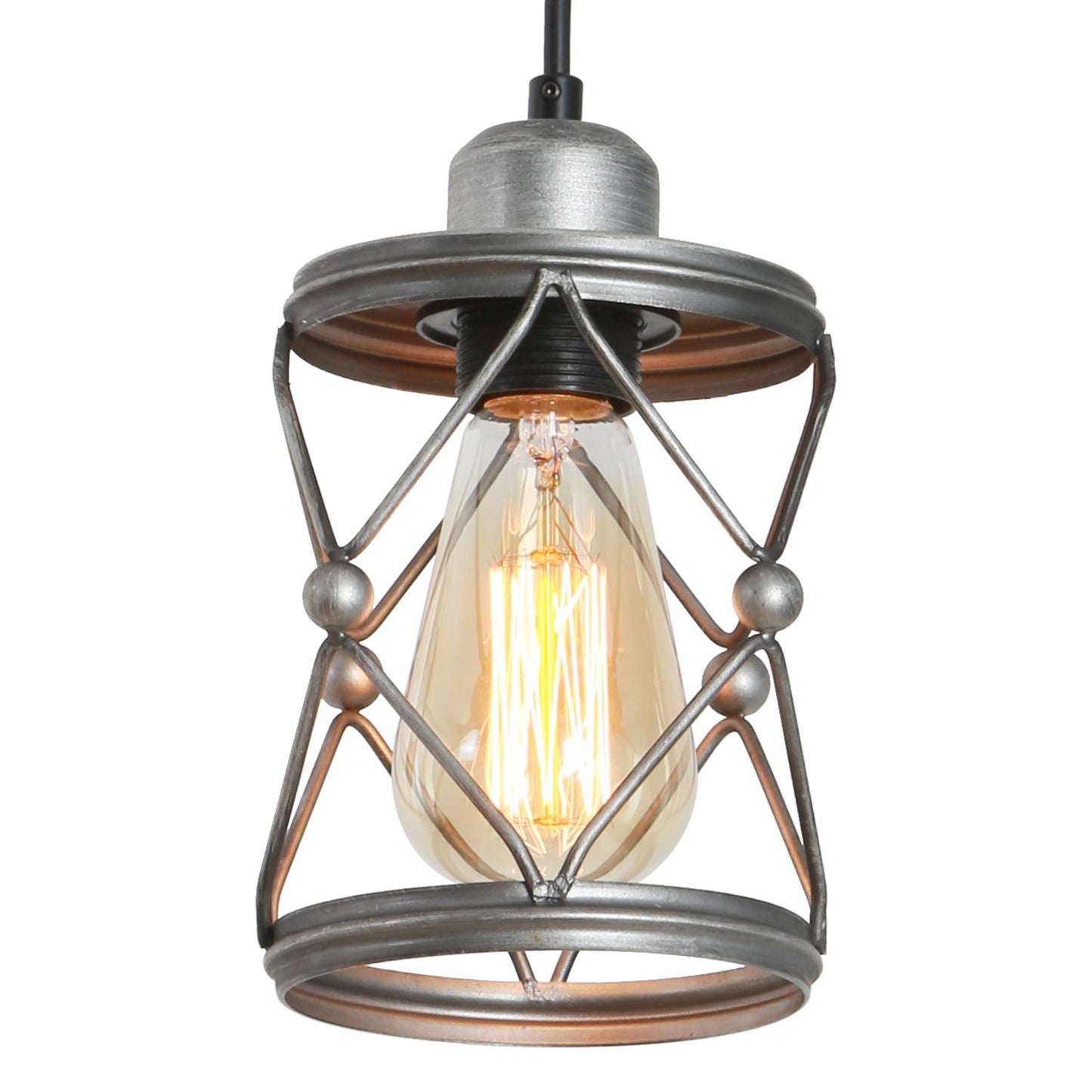 Industrial Pendant Lighting for Kitchen Island, Rustic Mini Cage Pendant Light, Farmhouse Pendant Lamp with Silver Grey Adjustable for Dining Room, Hallway, Entryway, Bedroom