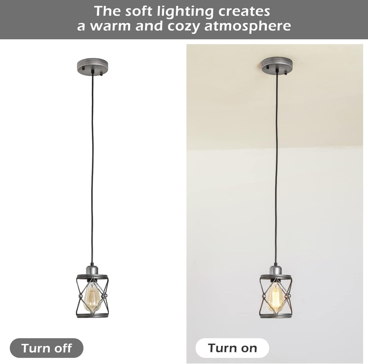 Industrial Pendant Lighting for Kitchen Island, Rustic Mini Cage Pendant Light, Farmhouse Pendant Lamp with Silver Grey Adjustable for Dining Room, Hallway, Entryway, Bedroom
