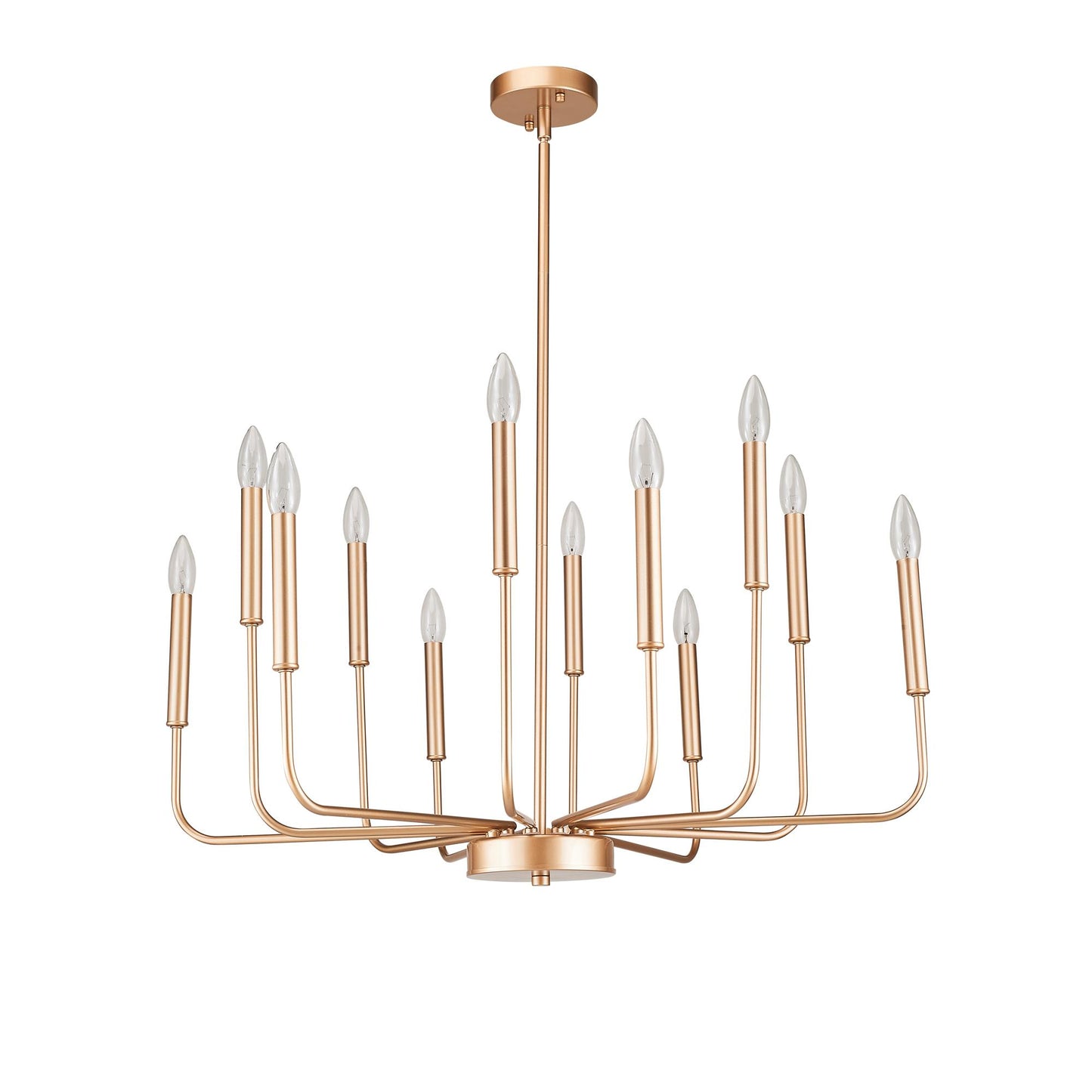 12-Light Modern Gold Farmhouse Iron Chandelier, Adjustable Height E12 Bulb, Classic Candle Hanging Pendant Light For Living Room Dining Room