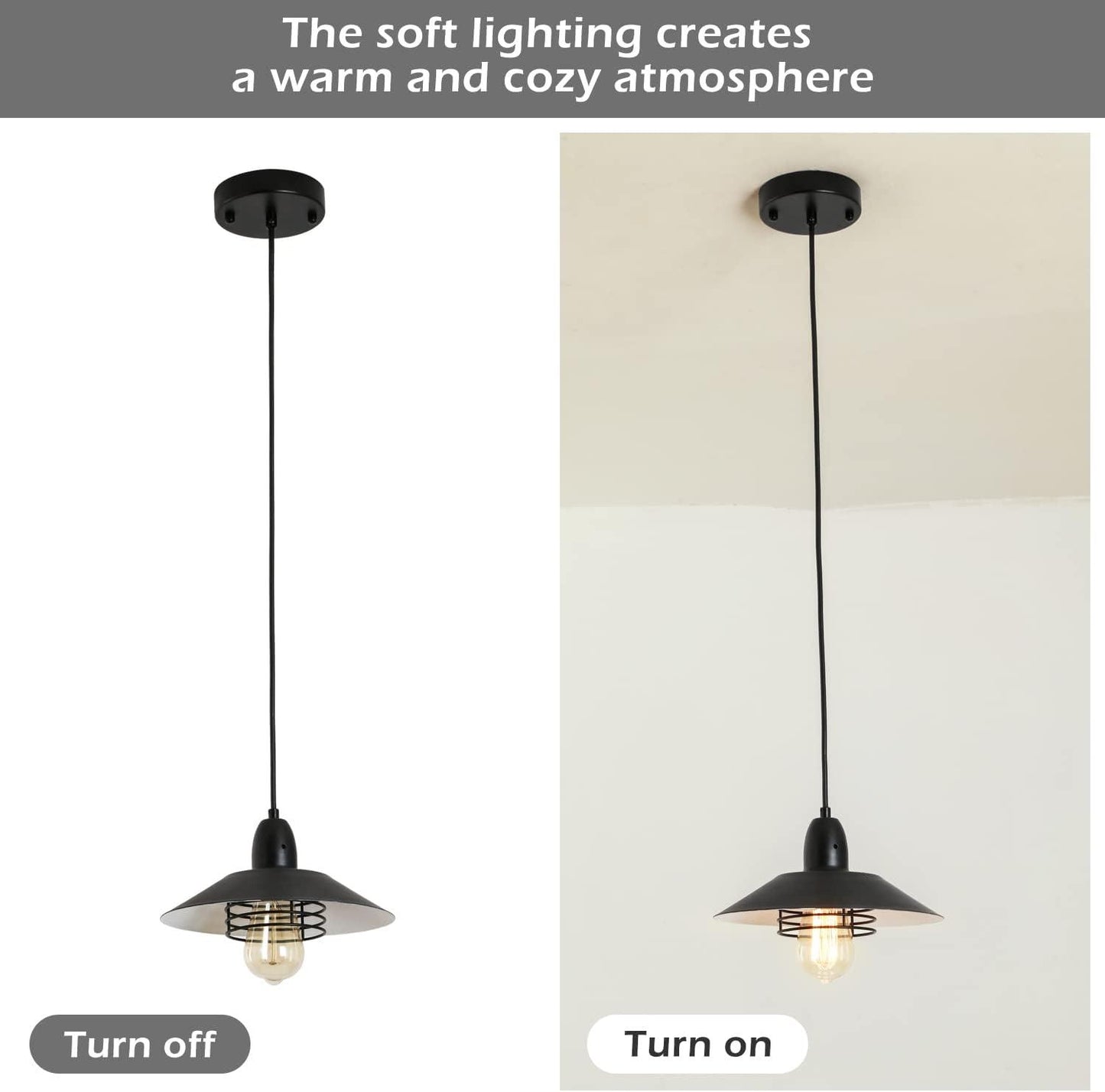 Farmhouse Vintage Pendant Light Black Fixture Pendant Lights with Spring Frame Adjustable Metal Hanging Lamp for Kitchen Island Dining Room Bedroom Living Room Barn Entryy, E26