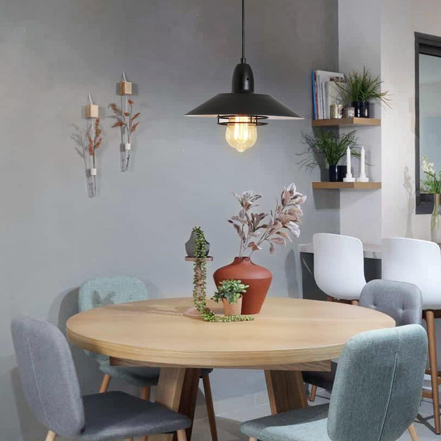 Farmhouse Vintage Pendant Light Black Fixture Pendant Lights with Spring Frame Adjustable Metal Hanging Lamp for Kitchen Island Dining Room Bedroom Living Room Barn Entryy, E26