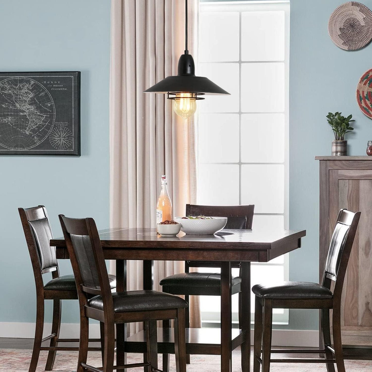 Farmhouse Vintage Pendant Light Black Fixture Pendant Lights with Spring Frame Adjustable Metal Hanging Lamp for Kitchen Island Dining Room Bedroom Living Room Barn Entryy, E26