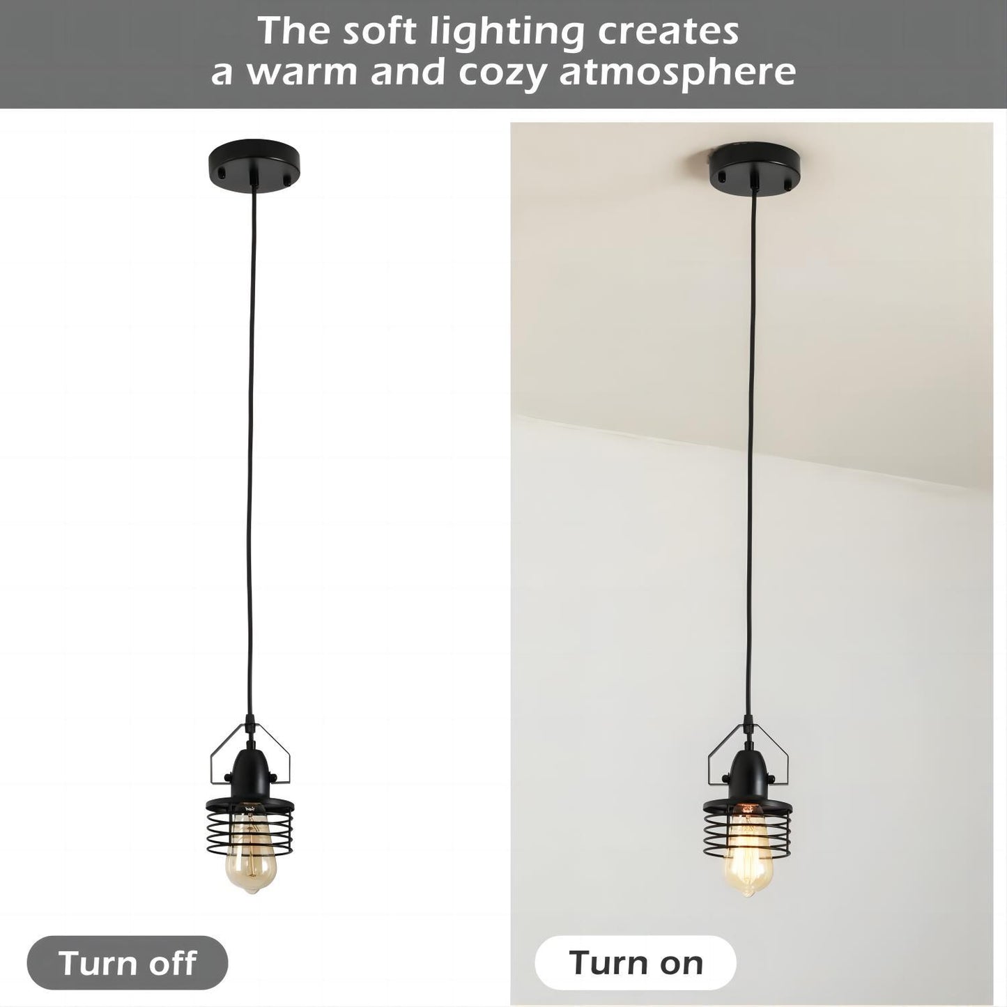 Industrial Black Pendant Light Metal Cage Pendant Lights Dining Room Hanging Lighting for Kitchen Island Living Room Bedroom Entryy Barn Farmhouse,Spring Shade,E26 Bulb(1 Light)