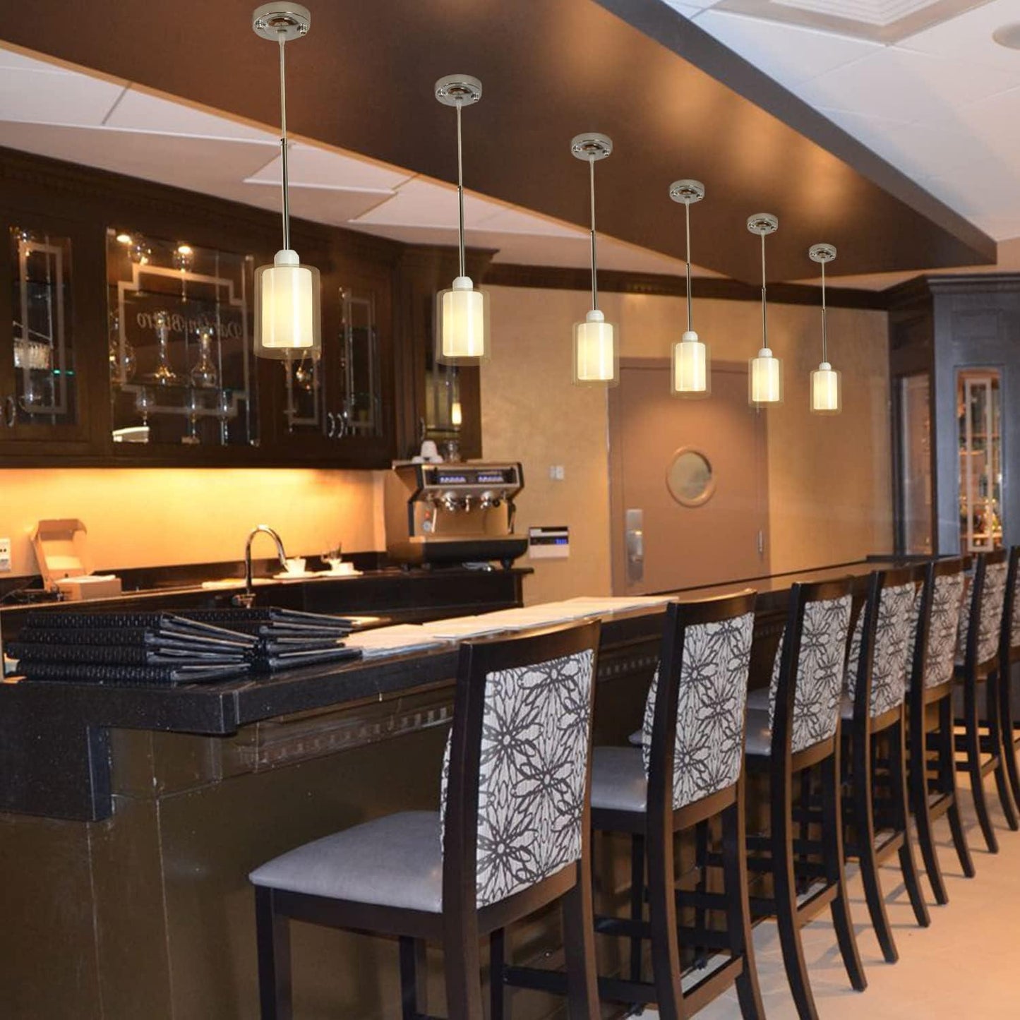 Glass Pendant Light, Modern Pendant Lighting for Kitchen Island, Farmhouse Mini Pendant Lamp with Chrome Nickel Adjustable for Dining Room, Sink, Double Cylinder