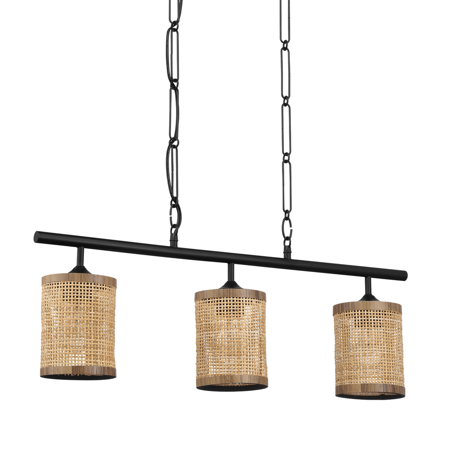 Elysian Three Lights Island With Natural Rattan Shade Farmhouse Chain Ceiling Lamp