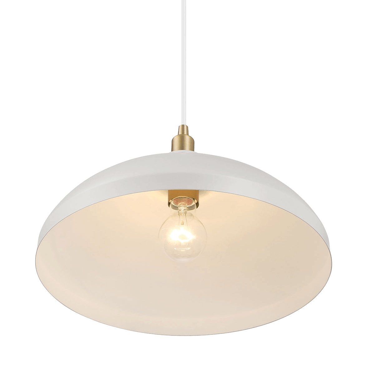 Astral Single Light White Pendant Lamp with Golder Brass Finish for Entrance Kitchen Island 14"D × 8"H