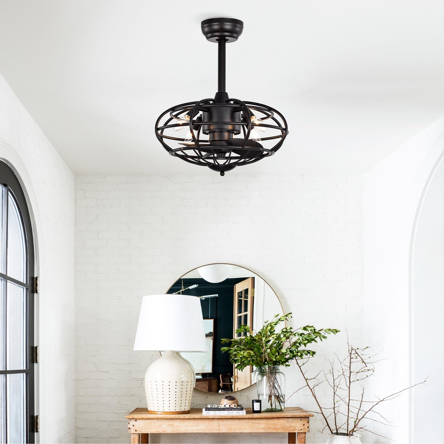 18.1" Caged Ceiling Fan with Remote Control,Timer, 3 Speeds Indoor Ceiling Fan for Farmhouse, Bedroom Living Room(No include Bulbs)