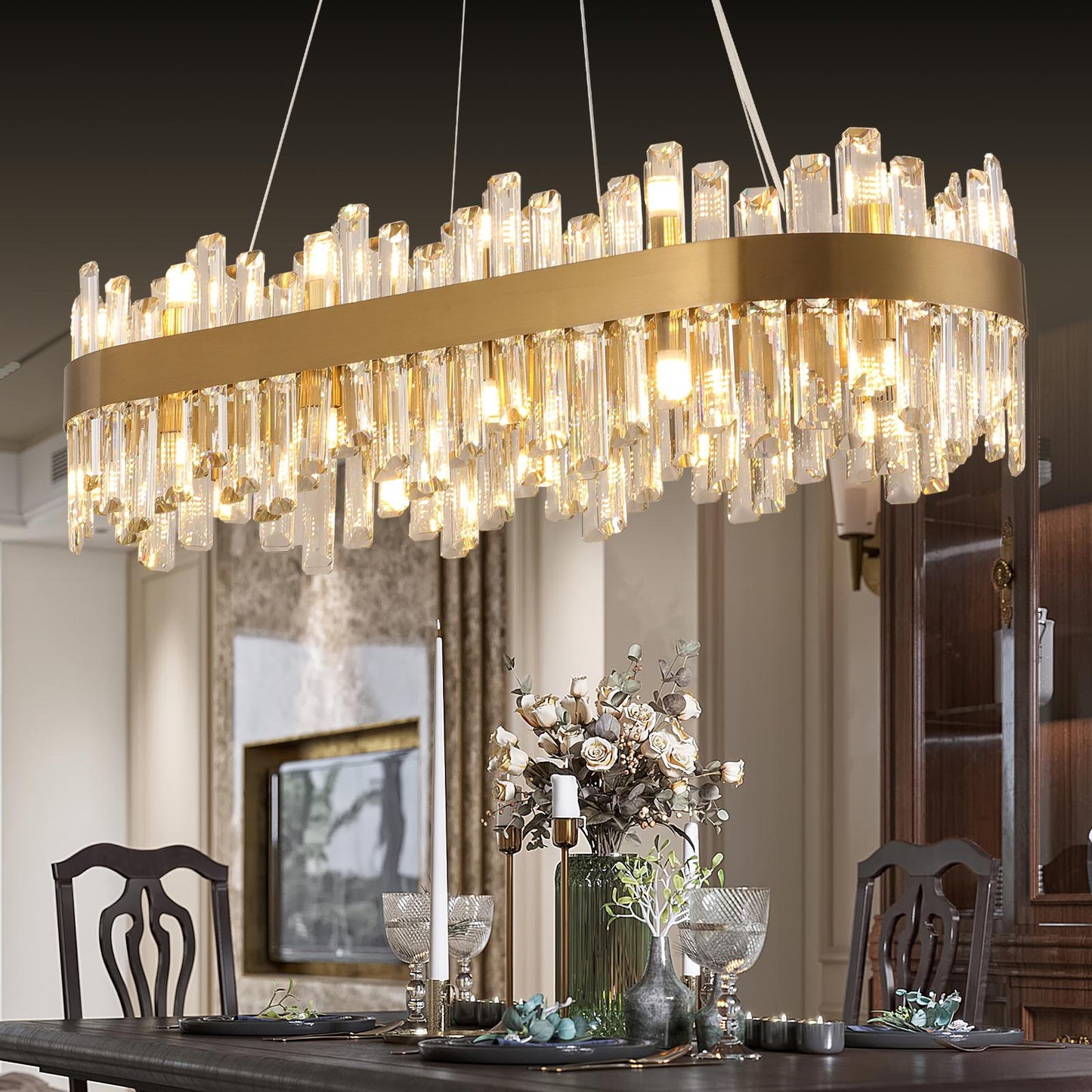 36-Inch Modern Luxury Gold Crystal Chandelier for Dining Room, 24-Light French Empire Ceiling Light with Premium Crystals, Elegant Statement Lighting for Living Room or Bedroom