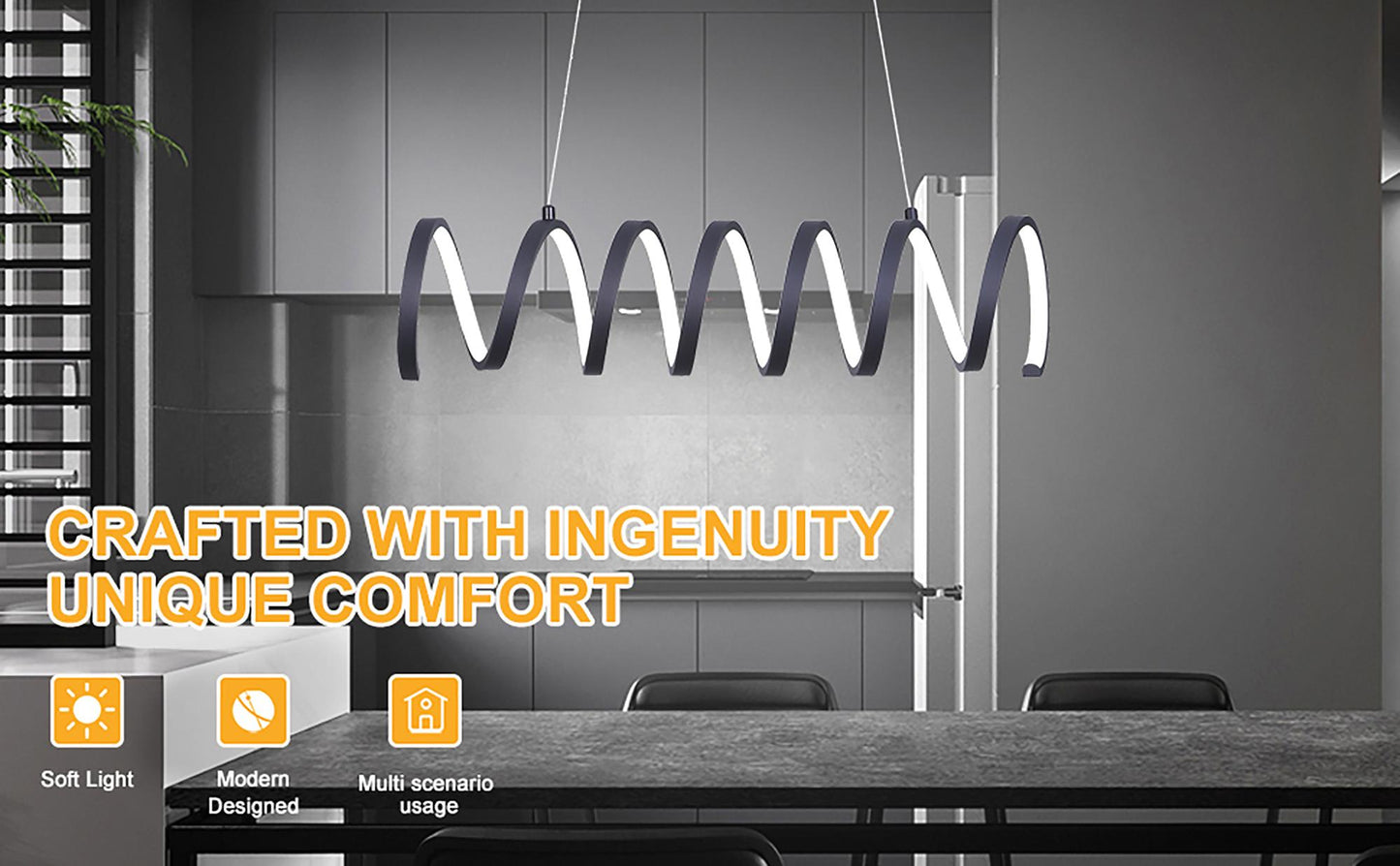 23"L X 6"H Spiral Loop Aluminum Integrated 14 W Led W/ Adjustable 47" - 12" Suspension Wire Modern Ceiling Pendant