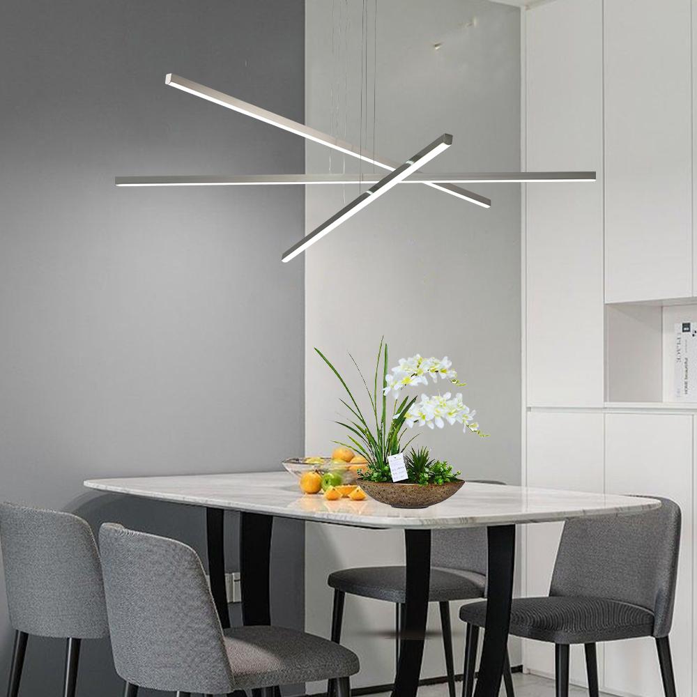 48" Modern LED Chandelier - Geometric 3-Arm Design, Adjustable Hanging, Sleek Metal Finish for Dining Room, Living Room & Office