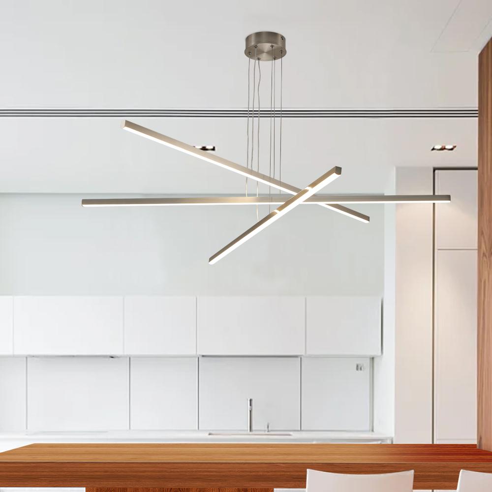 48" Modern LED Chandelier - Geometric 3-Arm Design, Adjustable Hanging, Sleek Metal Finish for Dining Room, Living Room & Office