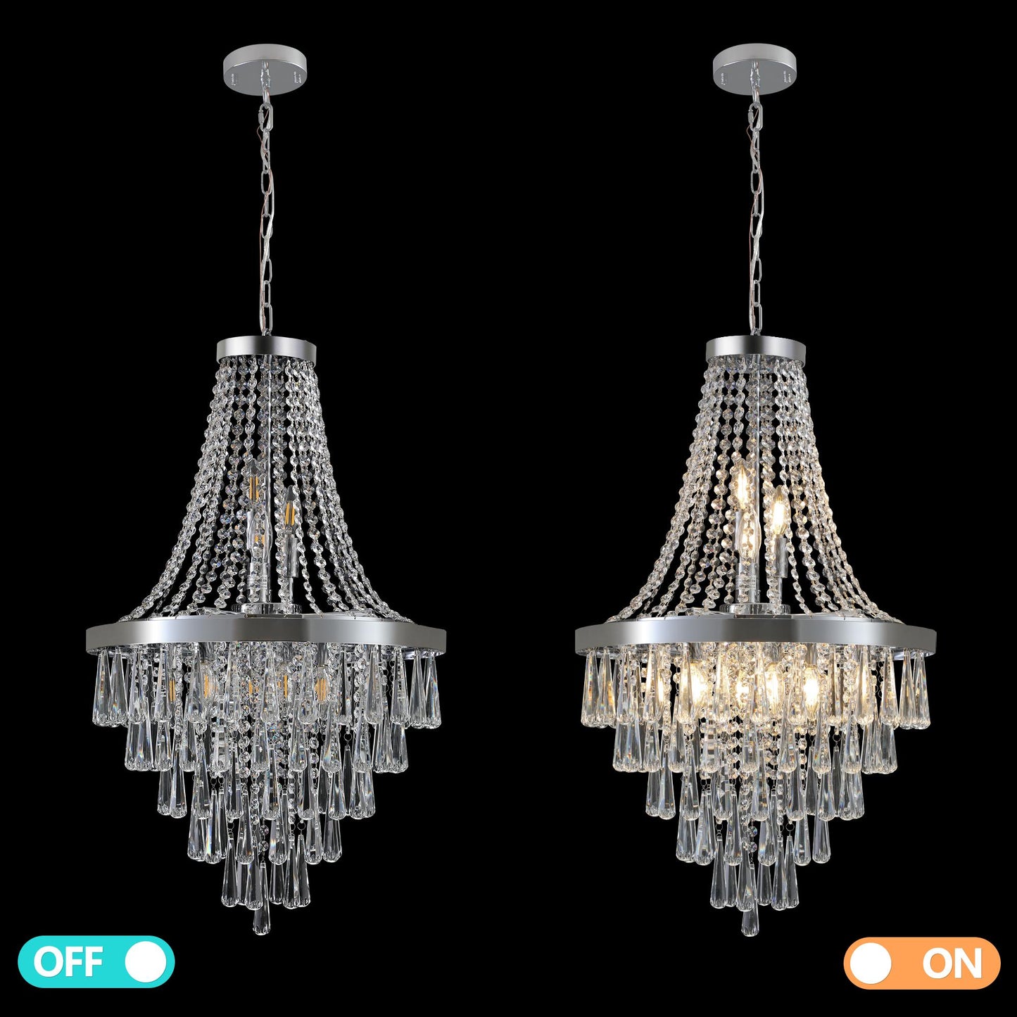 (Same as W1340P143191/L5004-500-C) 20" Chrome Crystal Chandelier with Adjustable Height, Modern Ceiling Light Fixture for Living Room, Dining Room, Staircase, 11-Light E12 Bulb Base (No Bulbs)