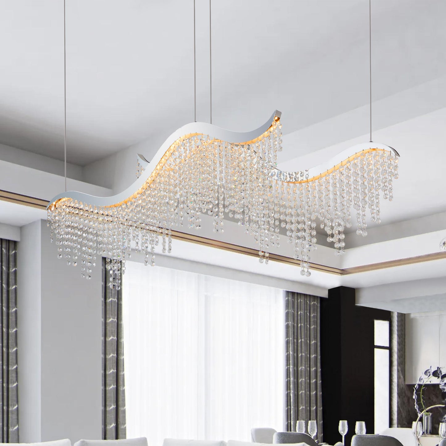 36-inch Modern Wave LED Crystal Chandelier - Adjustable Color Temperature 3000K/4000K/6000K - Adjustable Height - Elegant Chandelier for Living Room and Luxurious Space