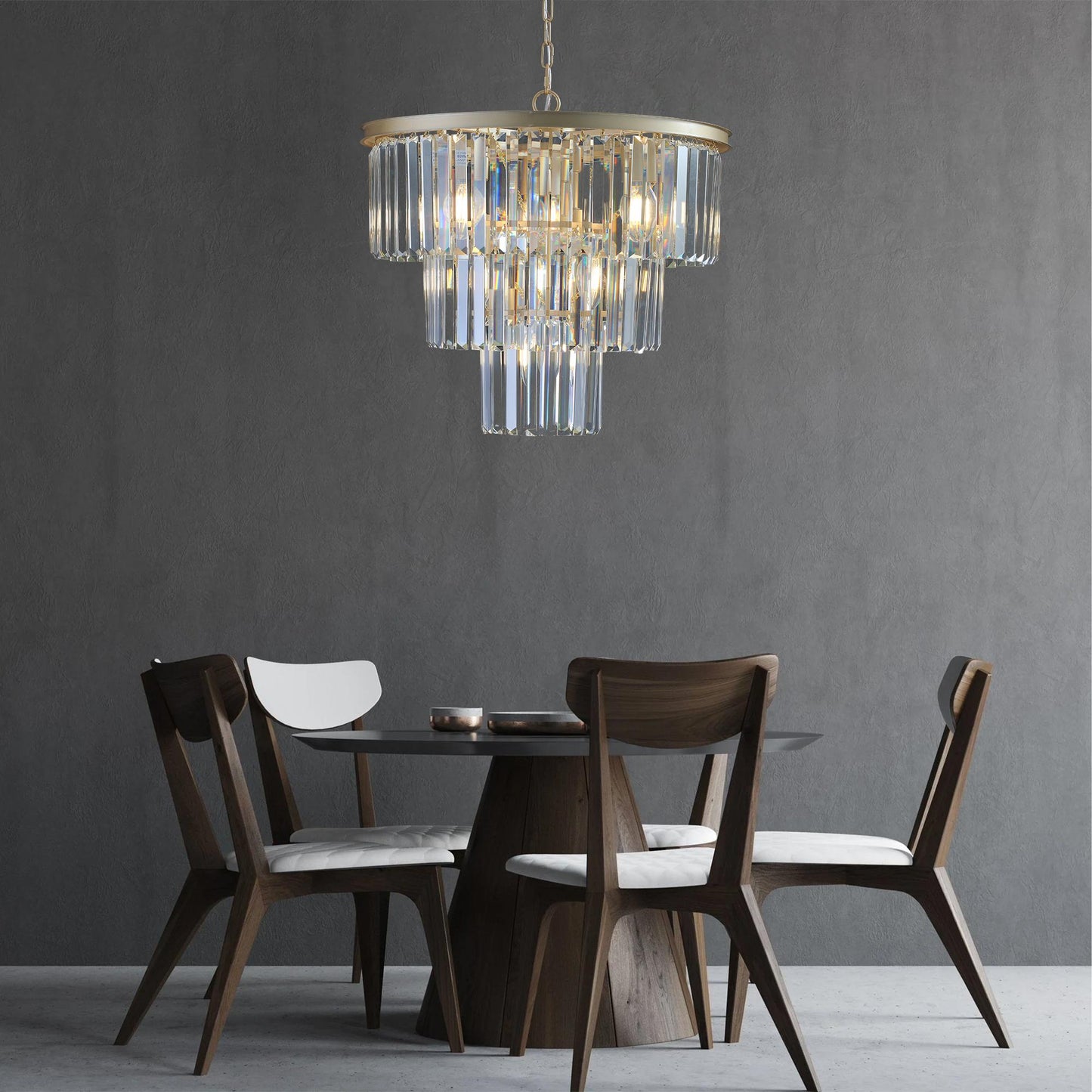 (Same as W1340P143192/L5007-500-G) 20" Luxury 3-Tier Crystal Chandelier, 7-Light Gold Frame Pendant Light, Elegant Ceiling Lighting for Living Room, Dining Room, Bedroom (No Bulbs)