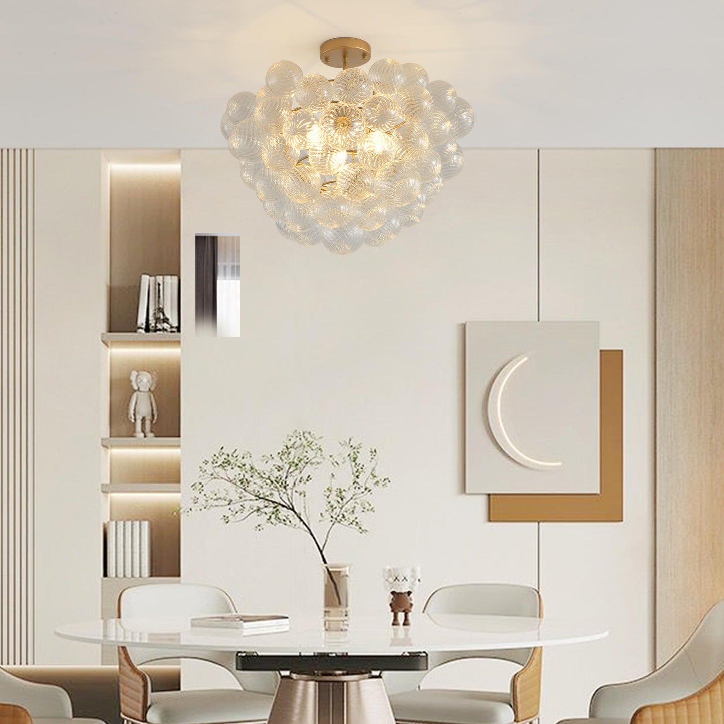 23.6-Inch Gold Ceiling Pendant Light with Threaded Clear Glass Globe Shade – Ideal for Living Room, Dining Room, Kitchen (Non Adjustable Height, No Bulbs)