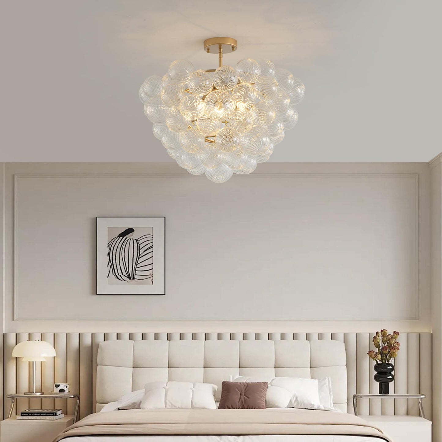 23.6-Inch Gold Ceiling Pendant Light with Threaded Clear Glass Globe Shade – Ideal for Living Room, Dining Room, Kitchen (Non Adjustable Height, No Bulbs)