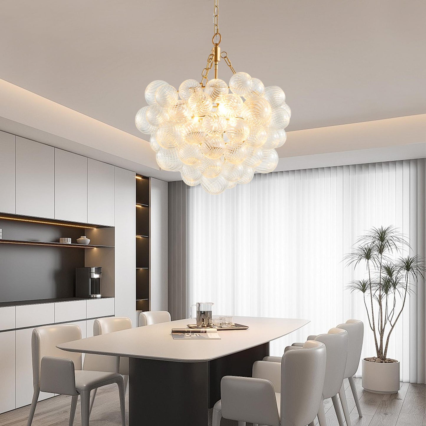 23.6-Inch Gold Pendant Light Chandelier with Threaded Clear Glass Globe Shade – Adjustable Height, Ideal for Living Room, Dining Room, Kitchen (No Bulbs)