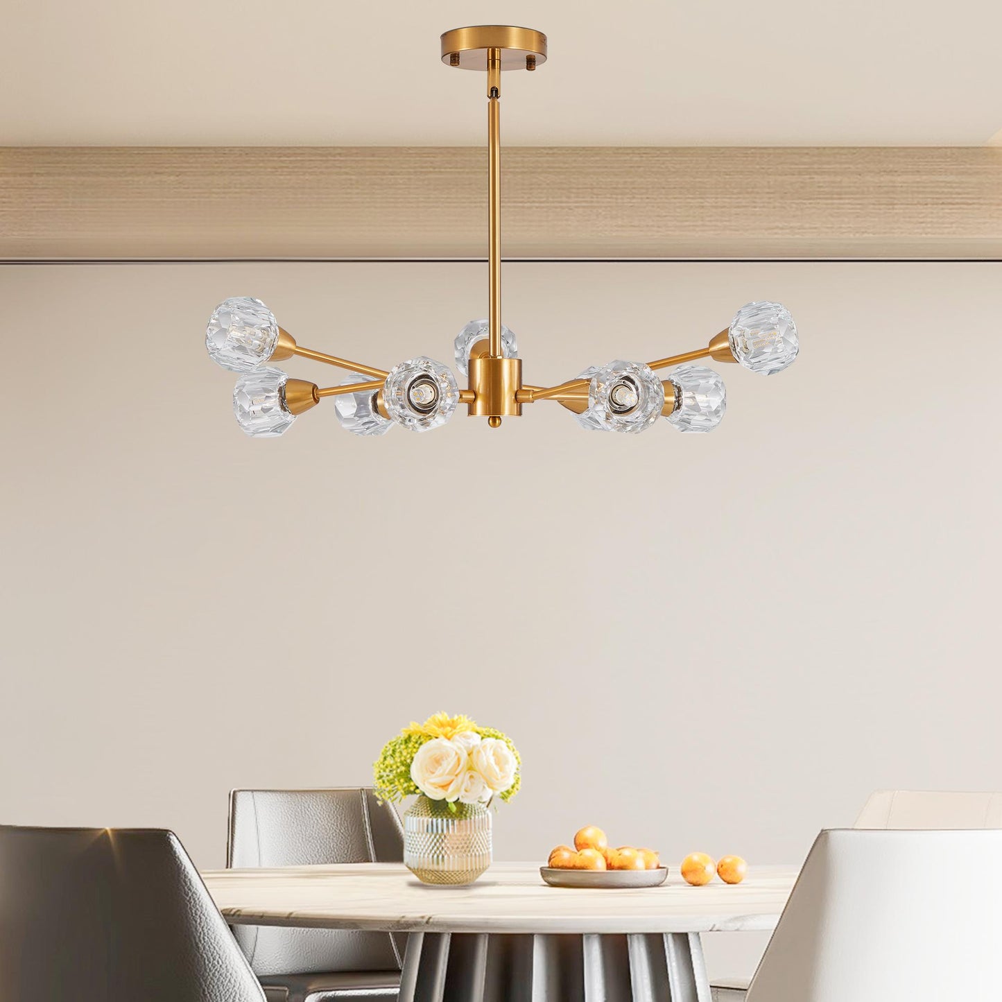 28" Modern Crystal Chandeliers, 9 Lights Golden Chandelier for Living Room Bedroom, Dining Room Chandelier Over Table, Kitchen Light Fixtures (Bulbs Not Included)