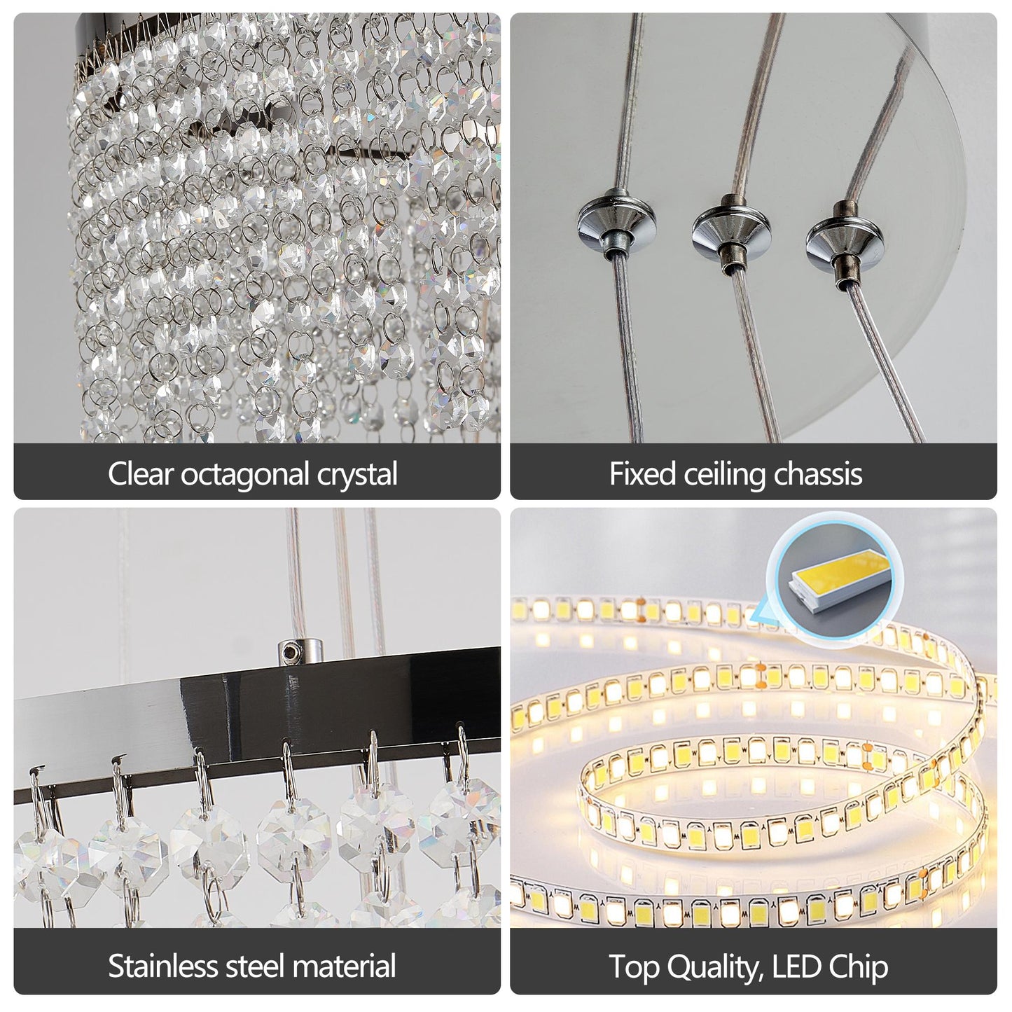 24-inch Crystal Chandelier LED Ceiling Lamp, Adjustable Color Temperature 3000K/4000K/6000K, Height Adjustable, Luxury Round Chandelier, Suitable for Living Room, Dining Room, Bedroom