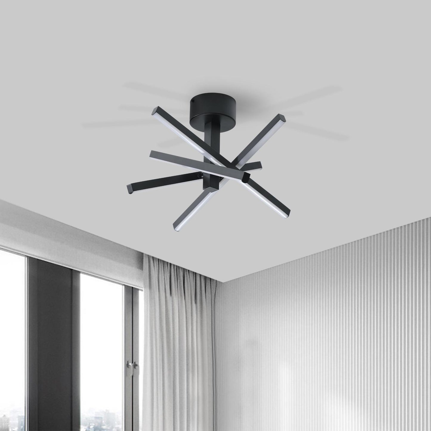 12 Inch Modern LED Ceiling Light, Geometric Starburst Design with Black Finish for Living Room, Bedroom, and Hallways