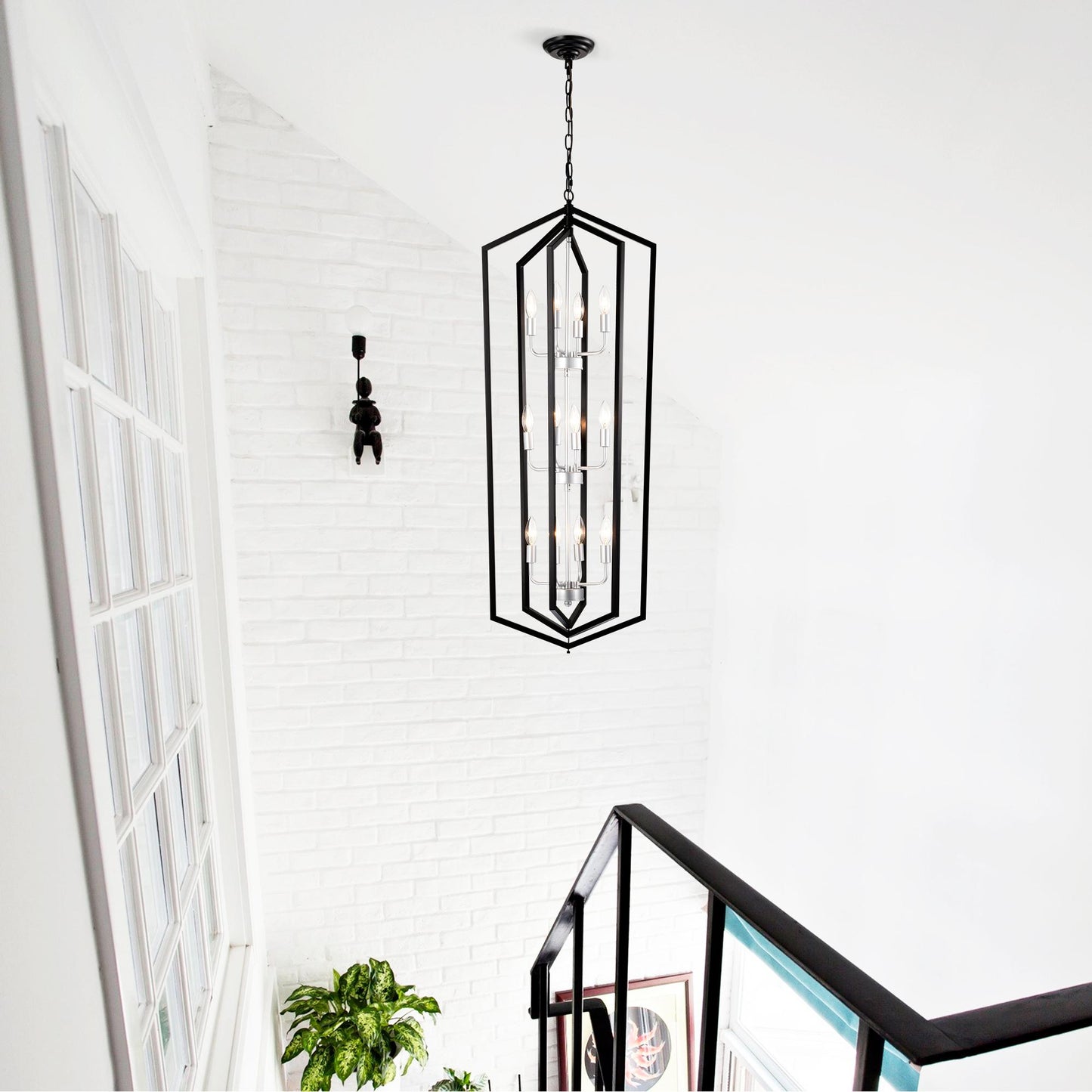 12-Light Farmhouse Kitchen Chandeliers, Matte Black and Sliver Vintage Rustic Cage Light Fixture Adjustable Height Chandeliers for Dining Room Hallway Foyer Entryway(E12 Bulbs Not Included)