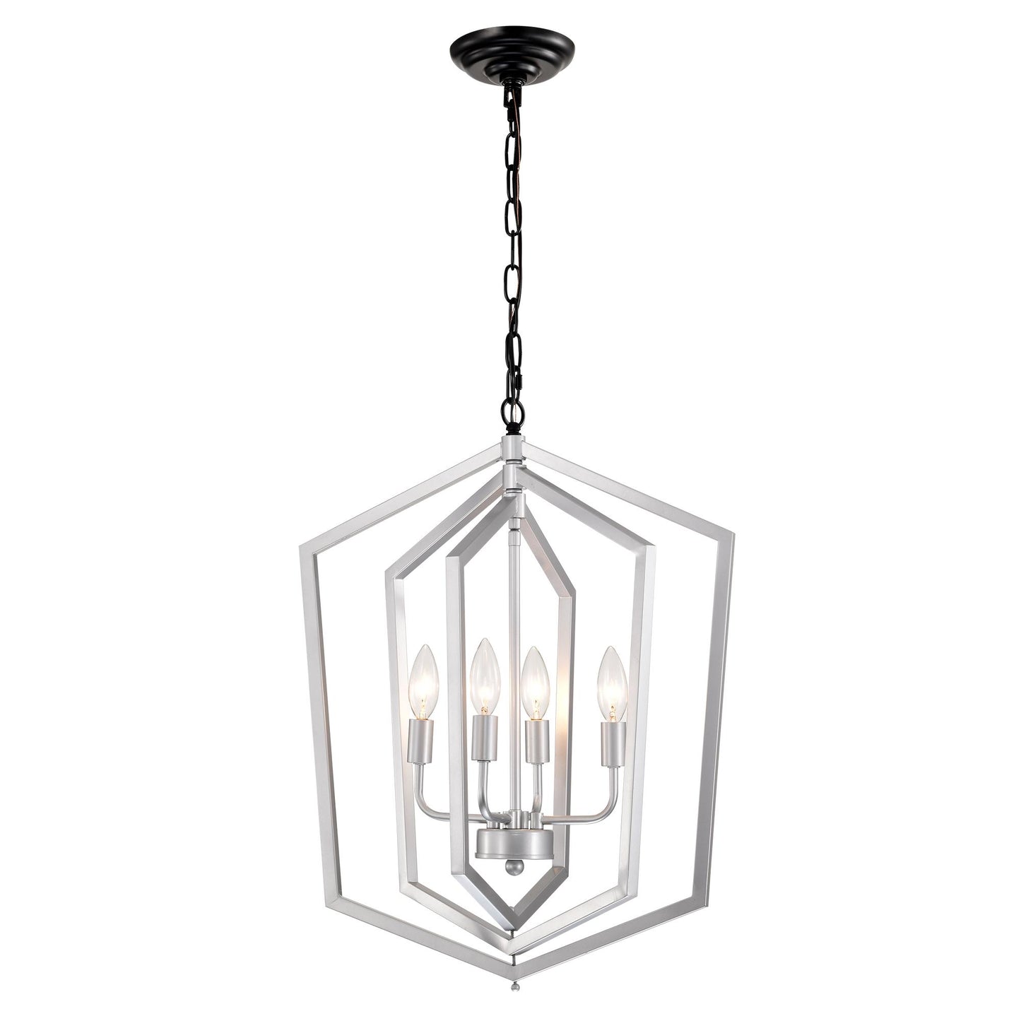 4-Light Farmhouse Chandeliers, Matte Black and Sliver + Matte Black Vintage Cage Light Fixture ,Adjustable Height Chandeliers for Dining Room, Bedroom, Living Room, Confere (E12 Bulbs Not Included)