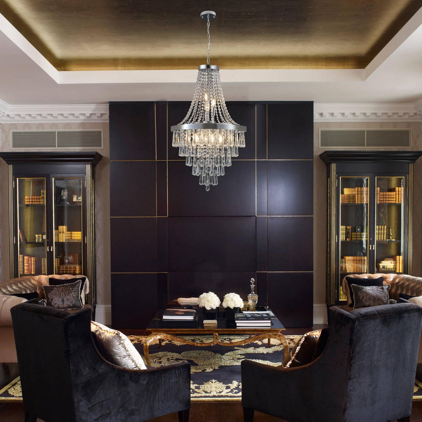 20" Chrome Crystal Chandelier with Adjustable Height, Modern Ceiling Light Fixture for Living Room, Dining Room, Staircase, 11-Light E12 Bulb Base (No Bulbs)